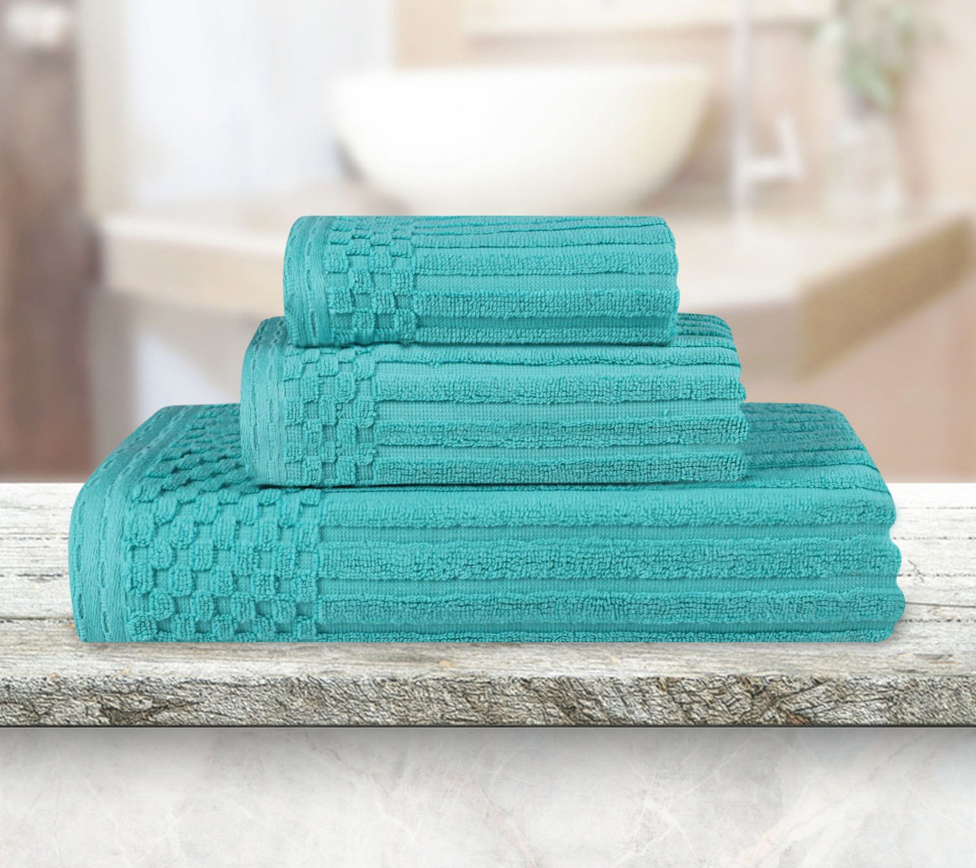 Superior Ribbed Cotton 3-Piece Towel Set