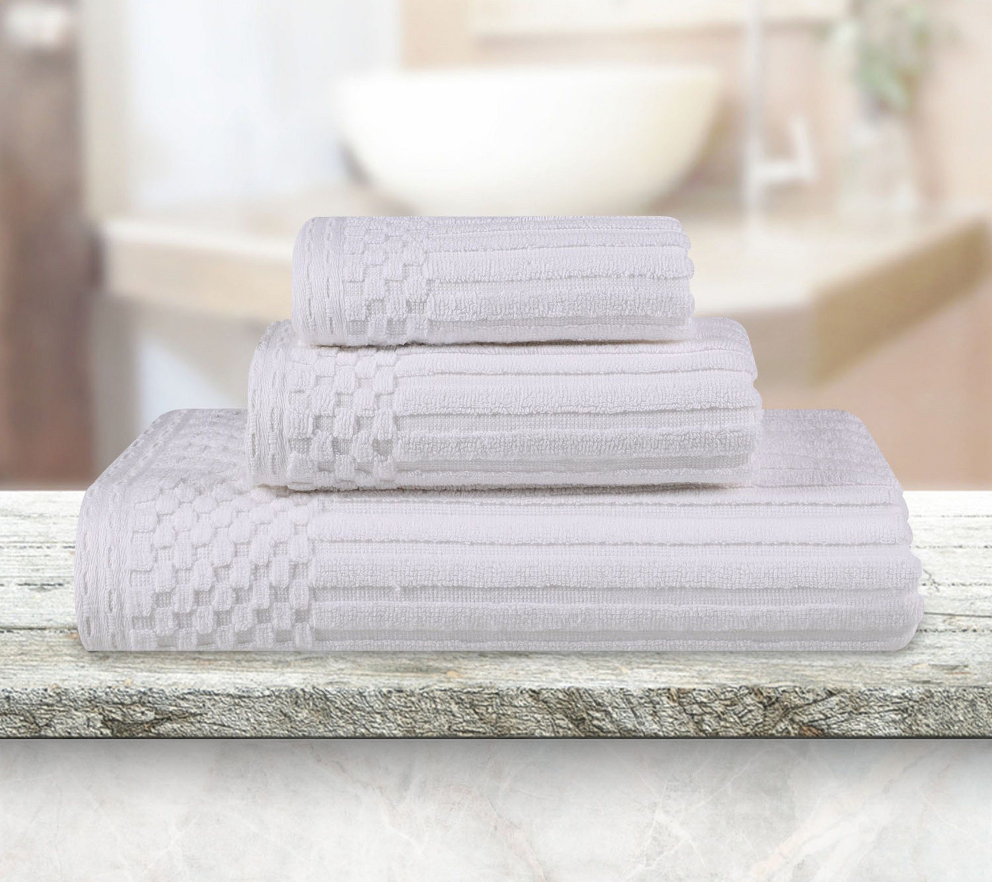 Superior Ribbed Cotton 3-Piece Towel Set