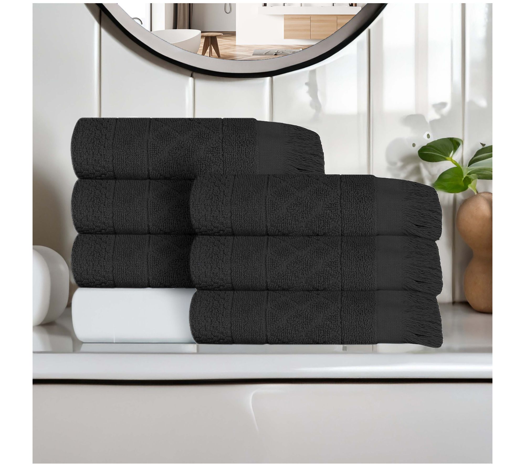 Superior Rolla Cotton Geometric Jacquard Hand Towel Set of 6