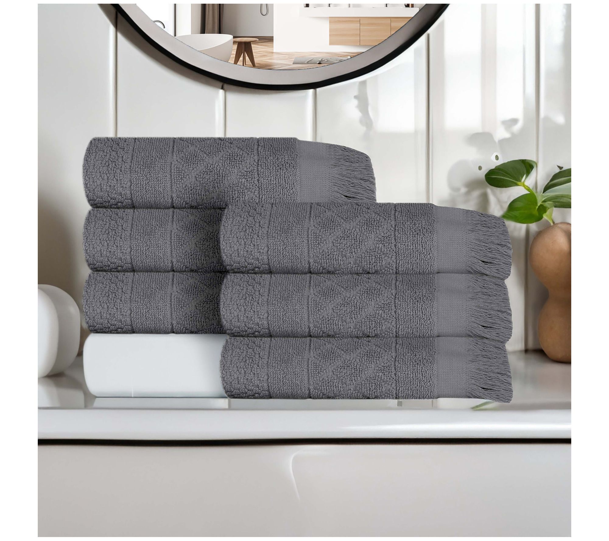 Superior Rolla Cotton Geometric Jacquard Hand Towel Set of 6