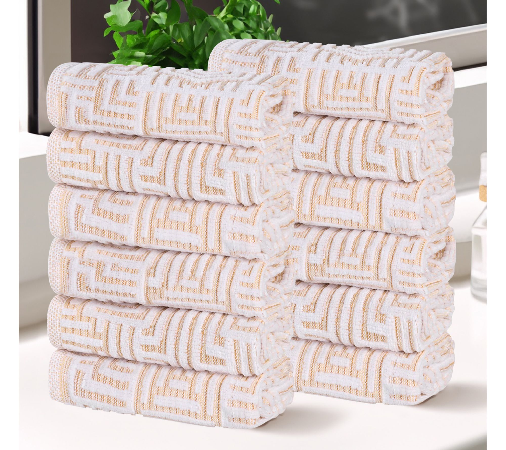 Superior Cotton Jaq Plush Soft Absorbent Face Towel Set of 12