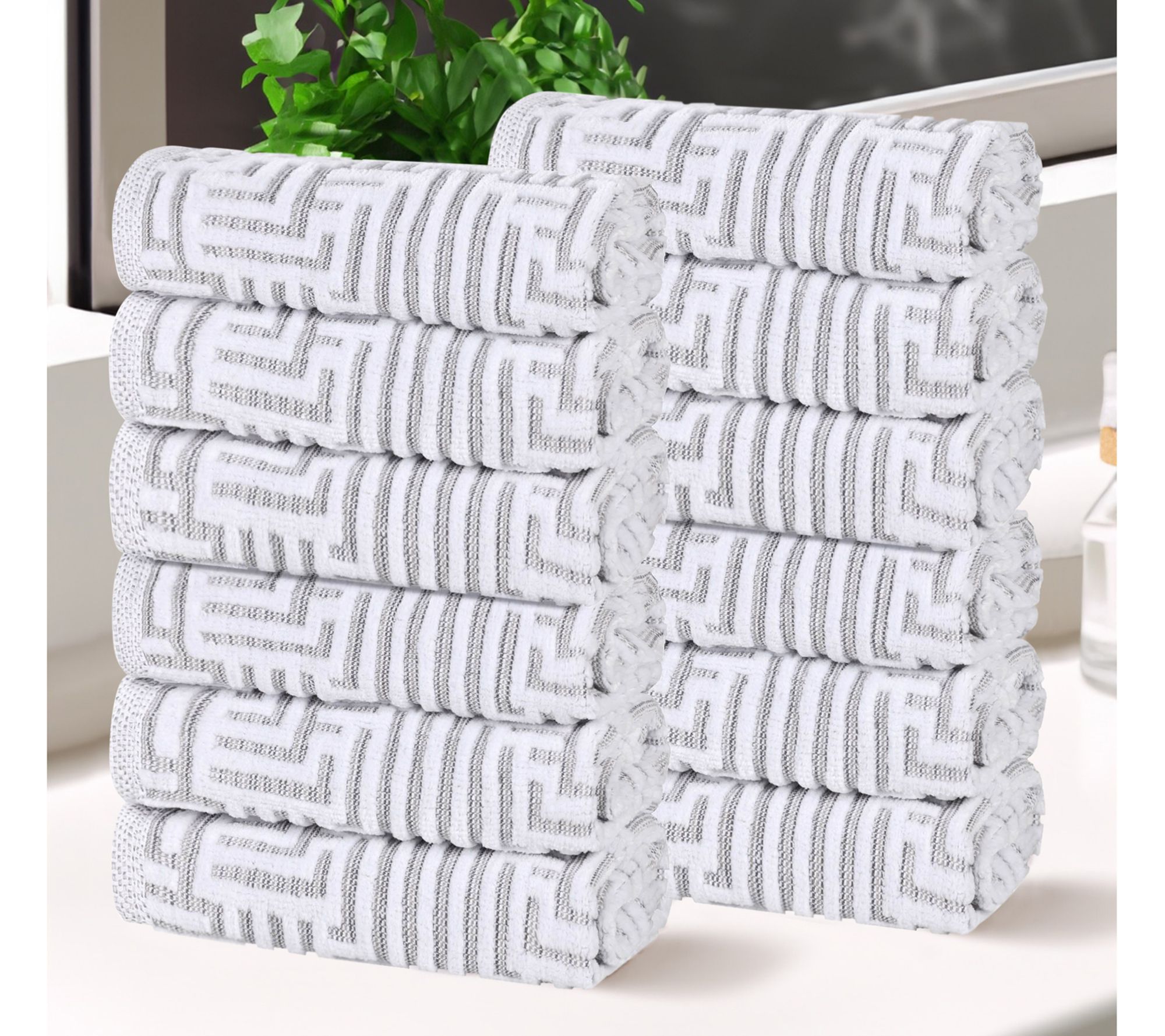 Superior Cotton Jaq Plush Soft Absorbent Face Towel Set of 12