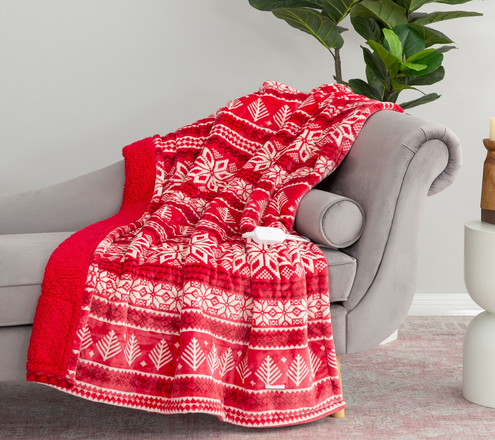 Berkshire Velvetsoft & Sherpa Heated Throw with EZ Touch Remote