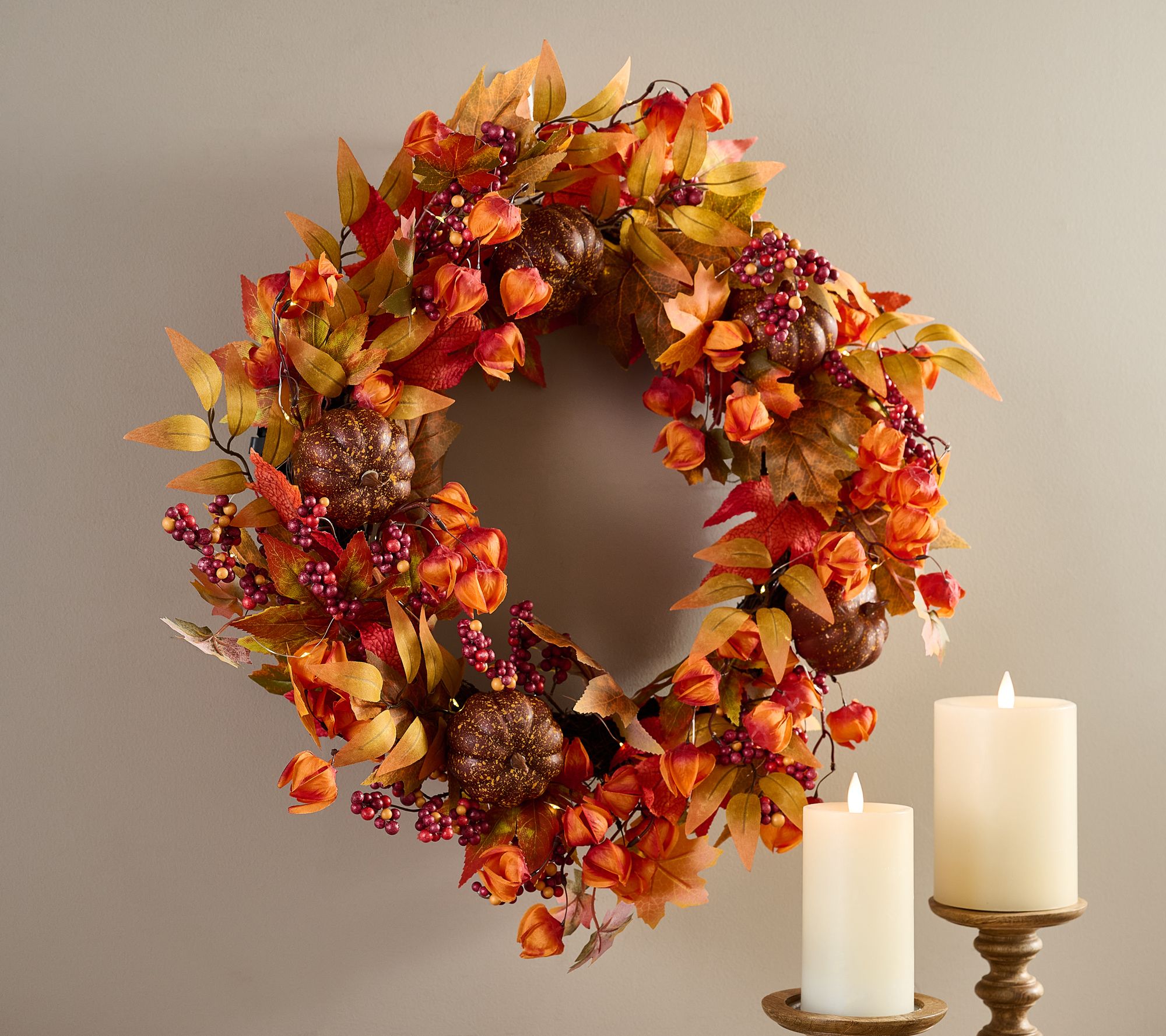 As Is Hay & Harvest 24" Lit Pumpkin & Maple Leaf Wreath