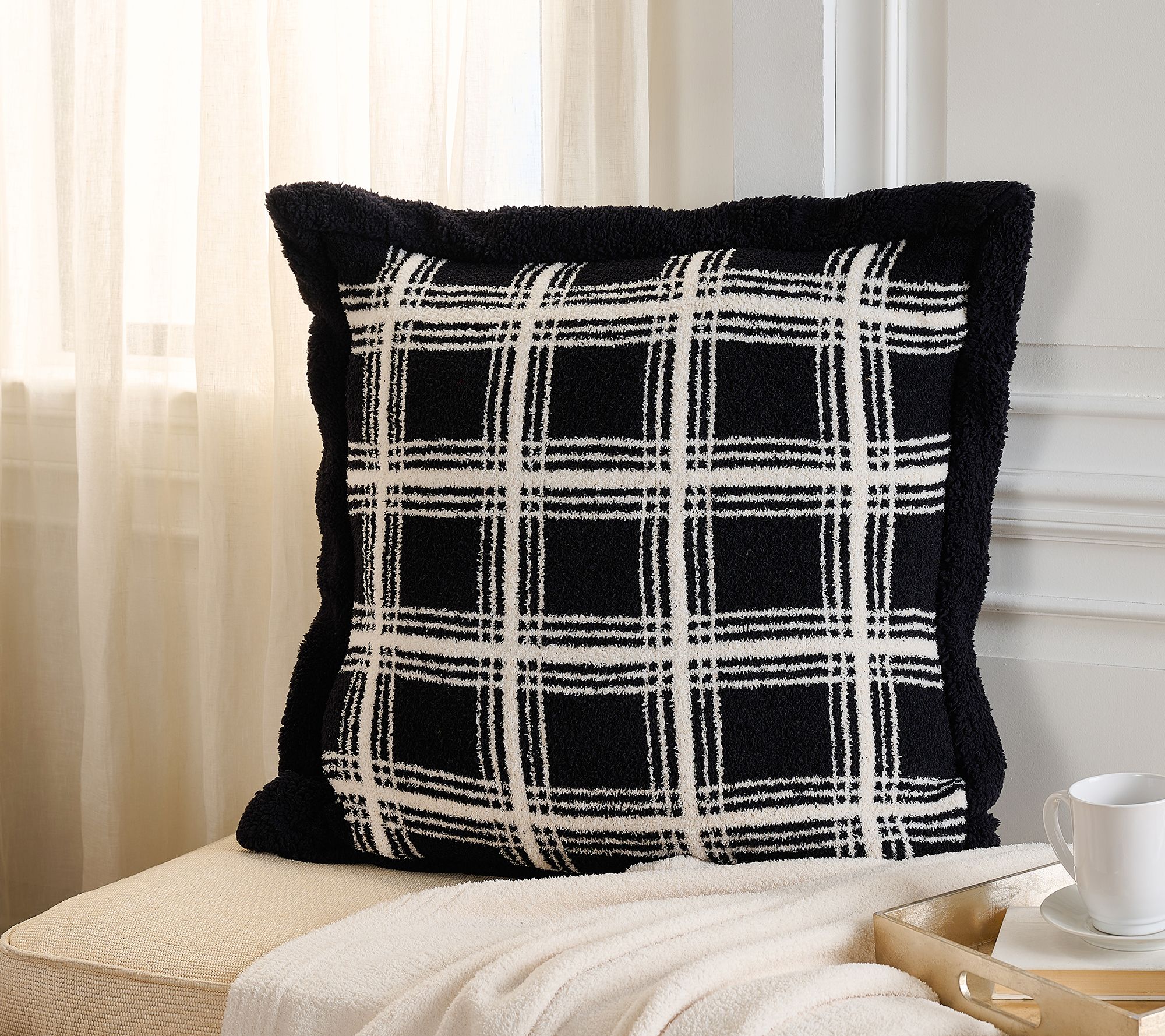 "As Is" 26" x 26" Feather Knit & Sherpa Plaid Pillow by Kim Gravel