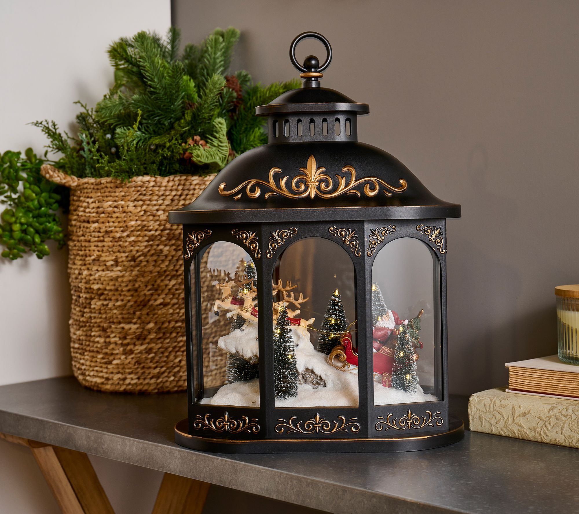 "As Is" Illuminated 17.5" Lantern with Interior Holiday Scene