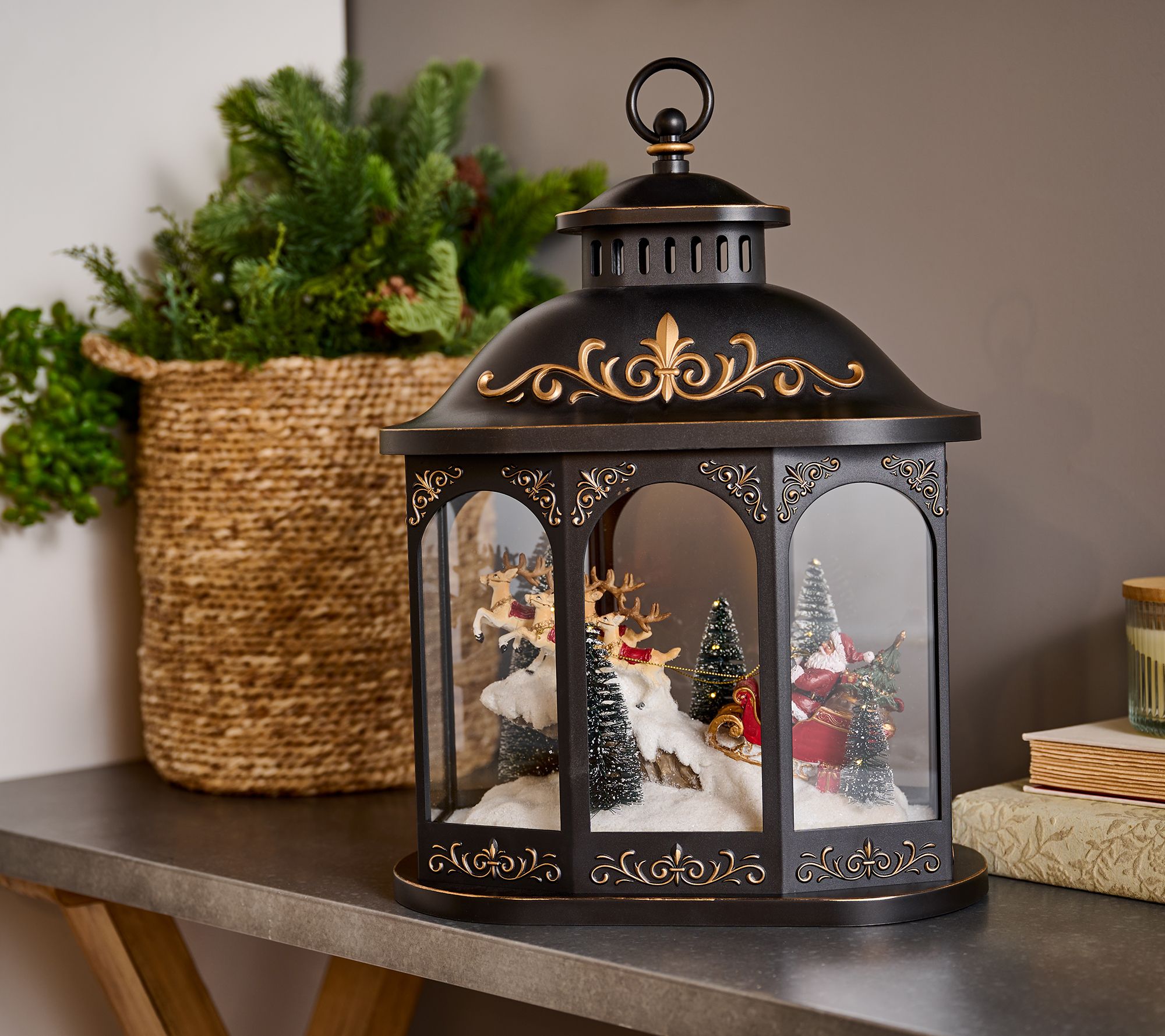 "As Is" Illuminated 17.5" Lantern with Interior Holiday Scene