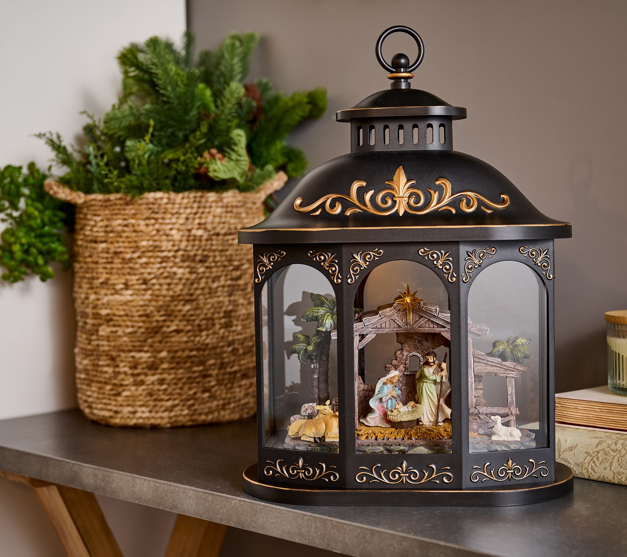 "As Is" Illuminated 17.5" Lantern with Interior Holiday Scene