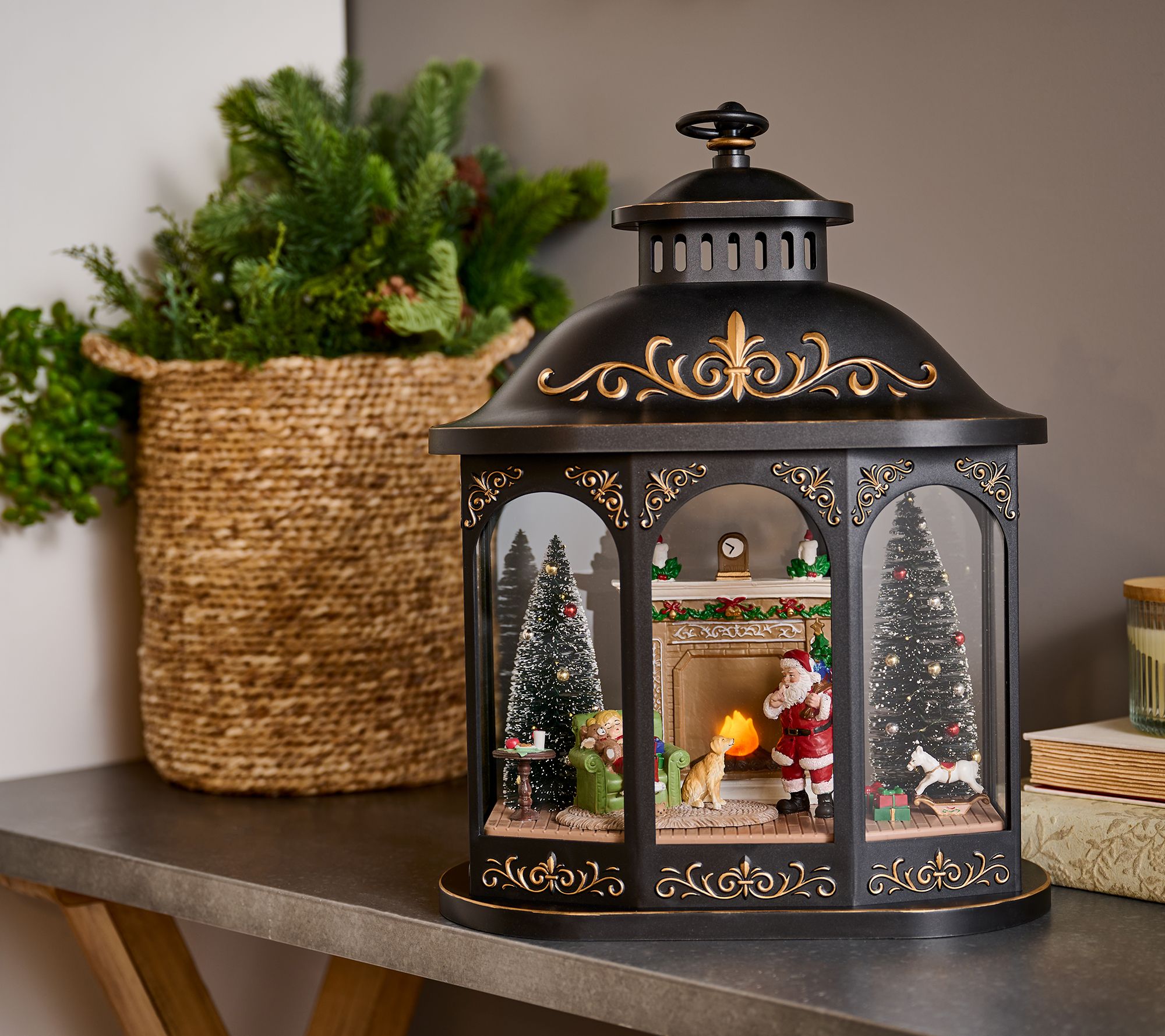 "As Is" Illuminated 17.5" Lantern with Interior Holiday Scene