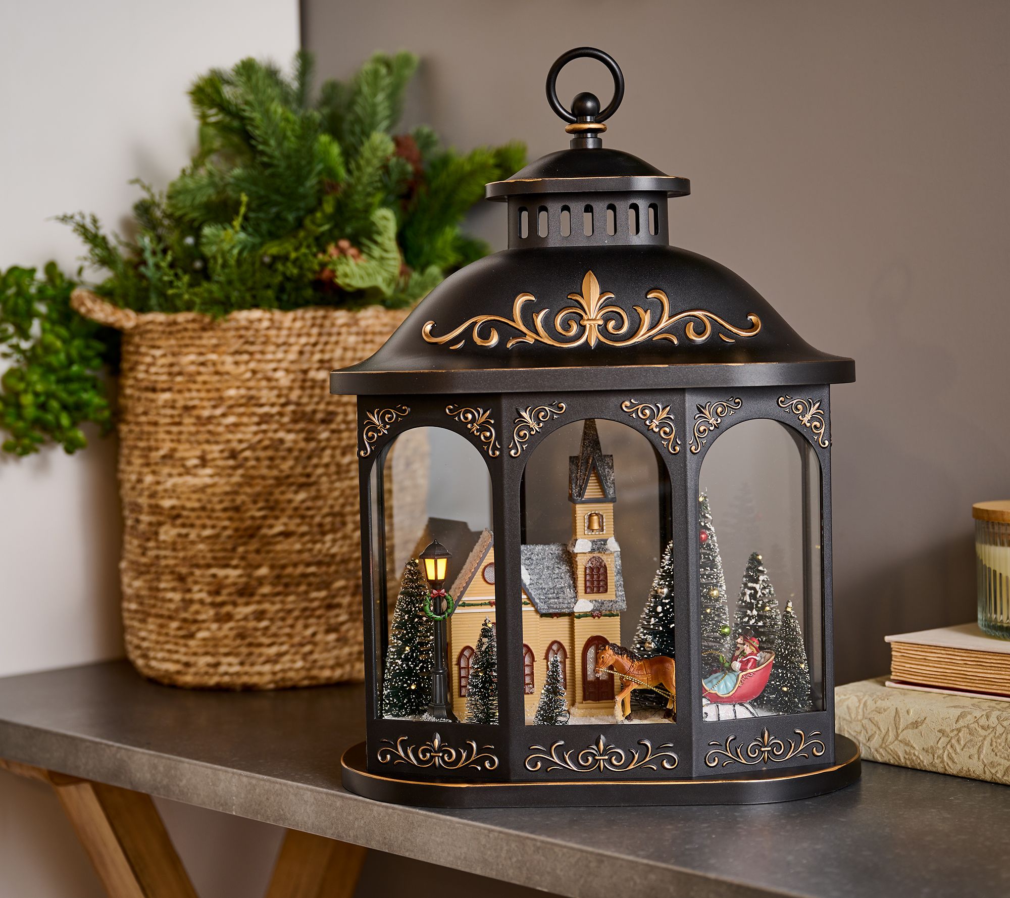 "As Is" Illuminated 17.5" Lantern with Interior Holiday Scene