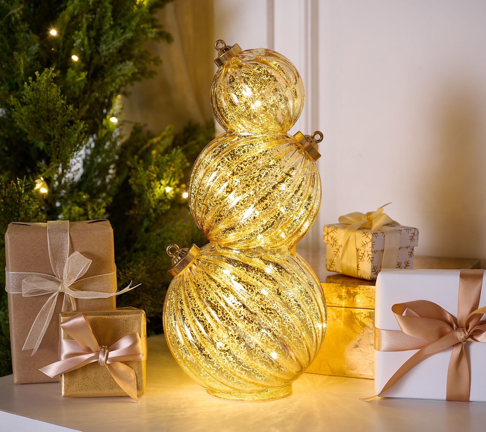 14" Lit Stacked Fluted Mercury Glass Ornaments by Valerie