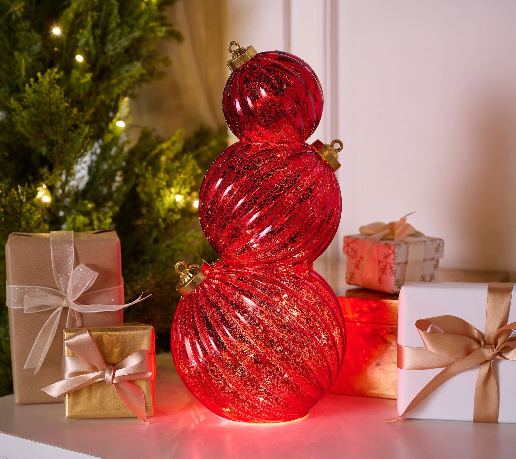 14" Lit Stacked Fluted Mercury Glass Ornaments by Valerie
