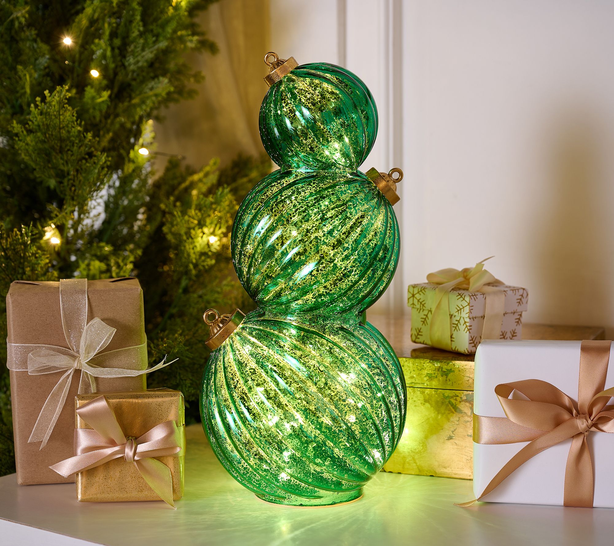 14" Lit Stacked Fluted Mercury Glass Ornaments by Valerie