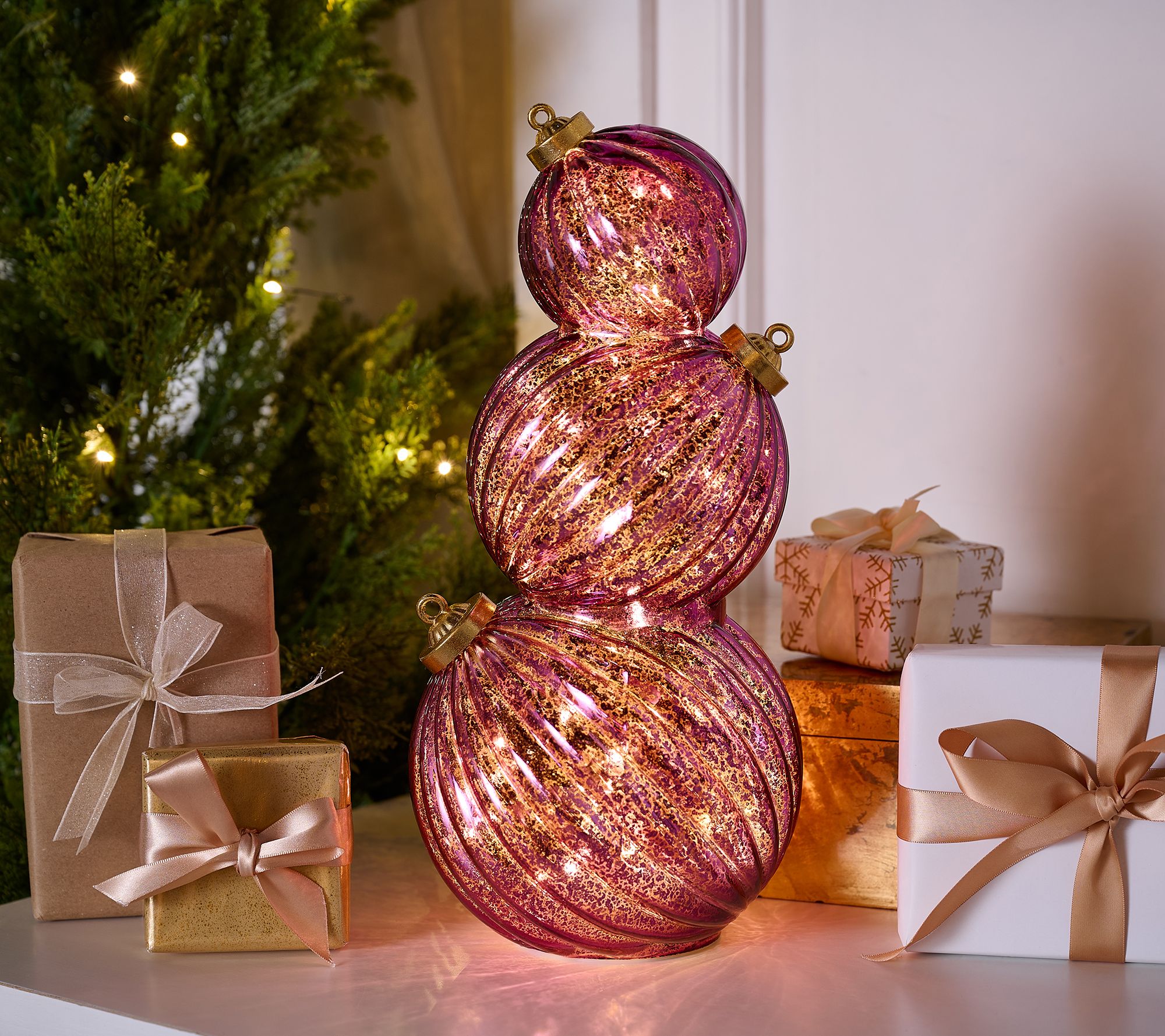 14" Lit Stacked Fluted Mercury Glass Ornaments by Valerie