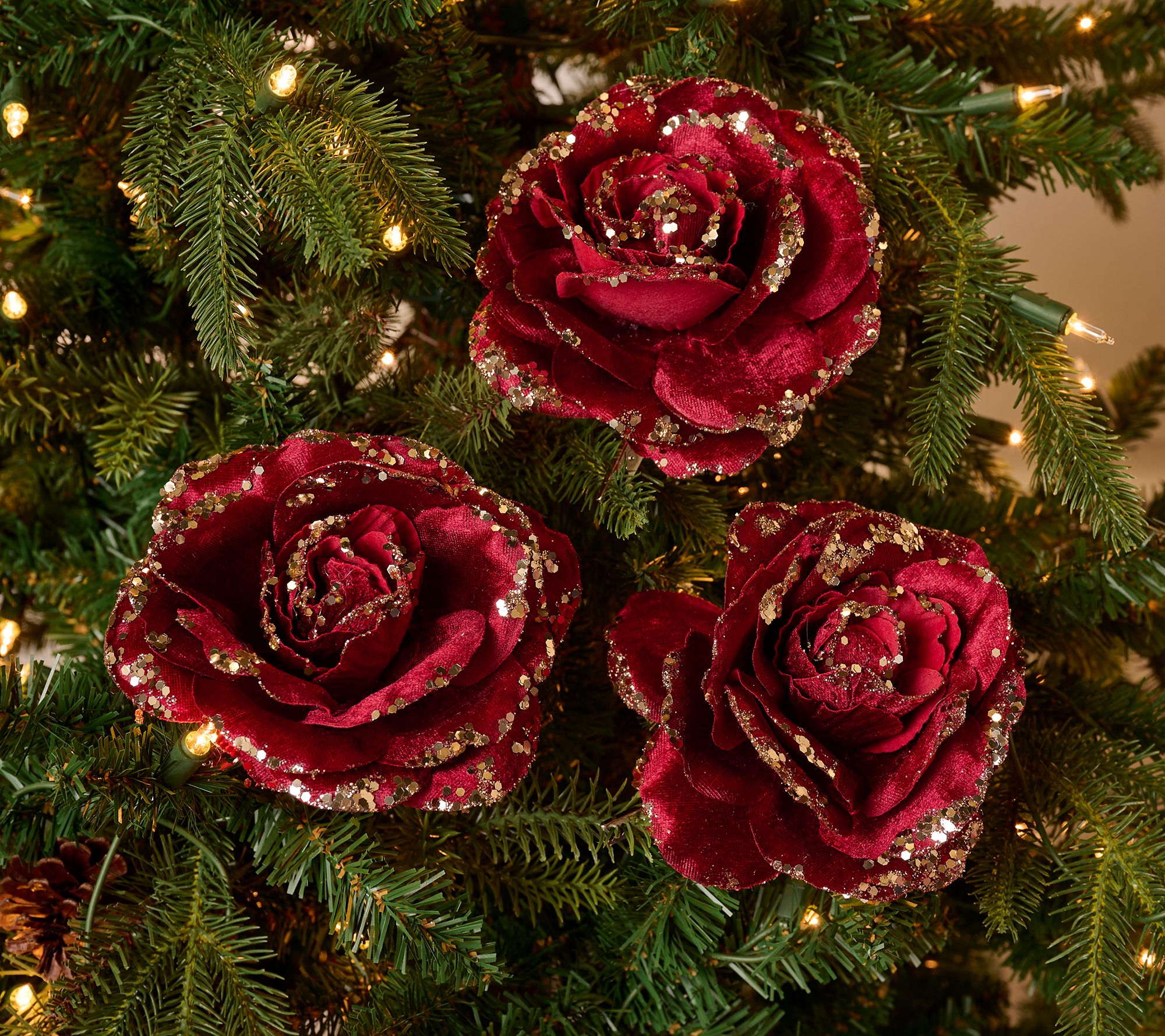 Set of 6 Rose Clips with Glistening Petals by Valerie