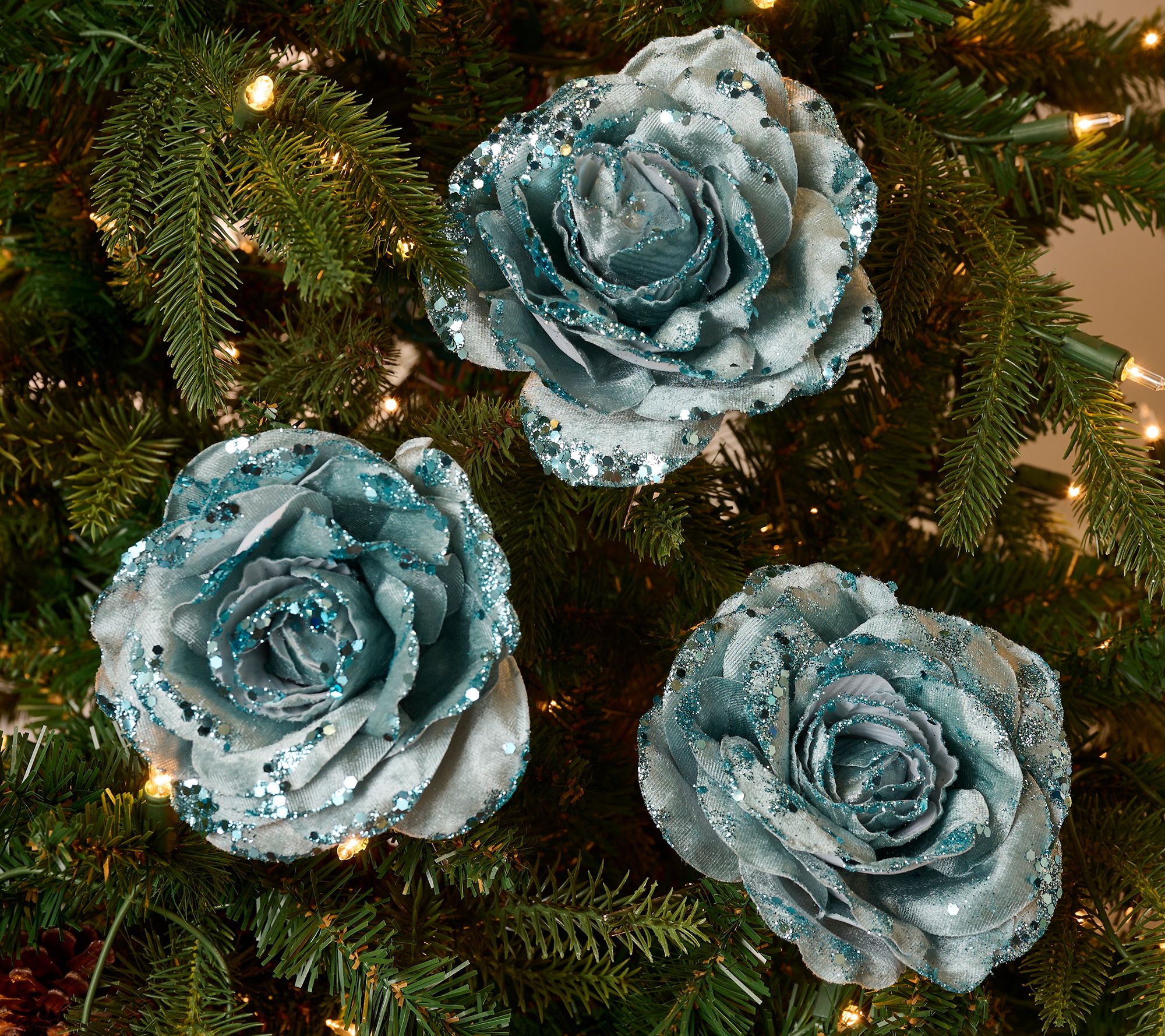 Set of 6 Rose Clips with Glistening Petals by Valerie