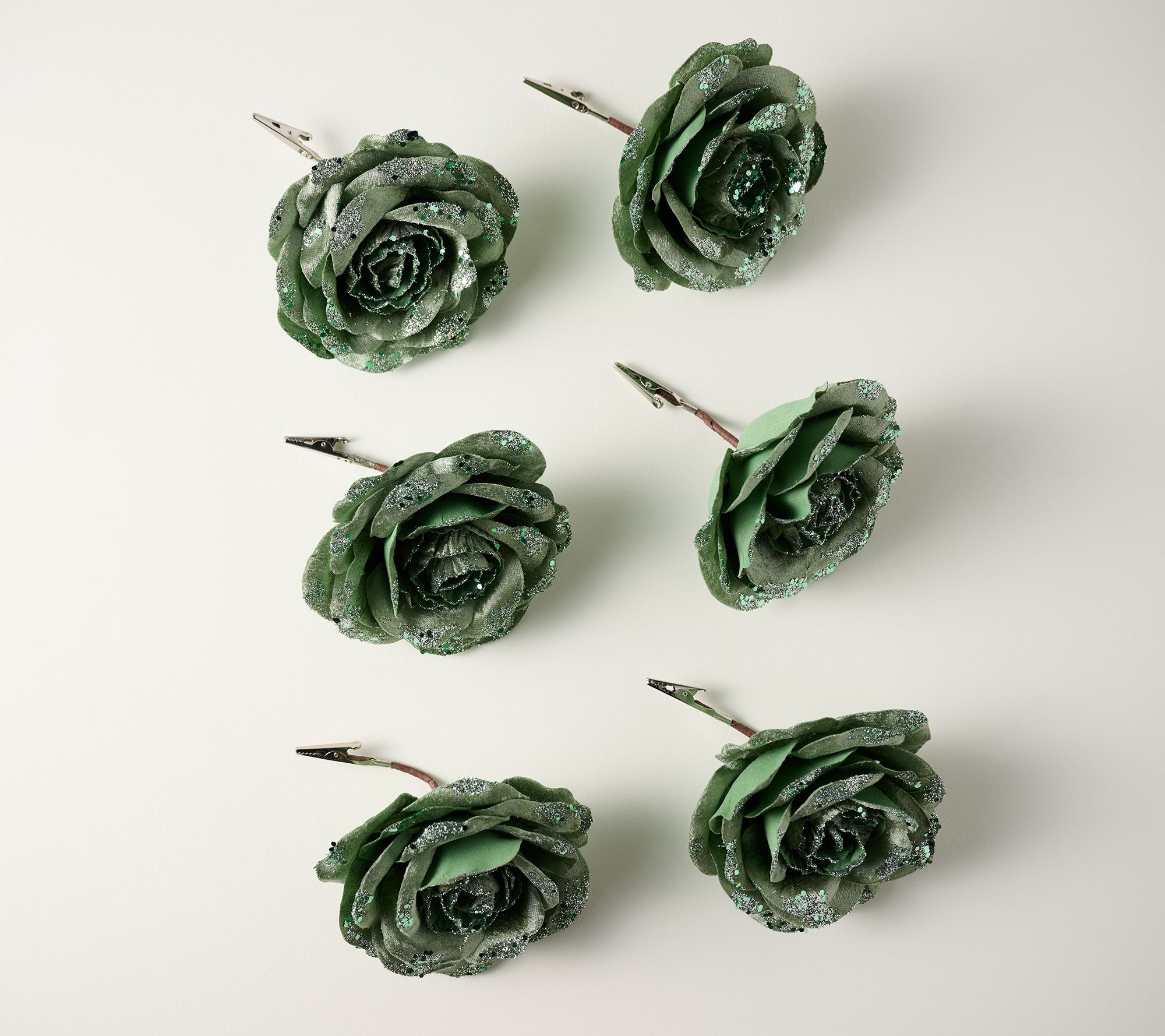 Set of 6 Rose Clips with Glistening Petals by Valerie