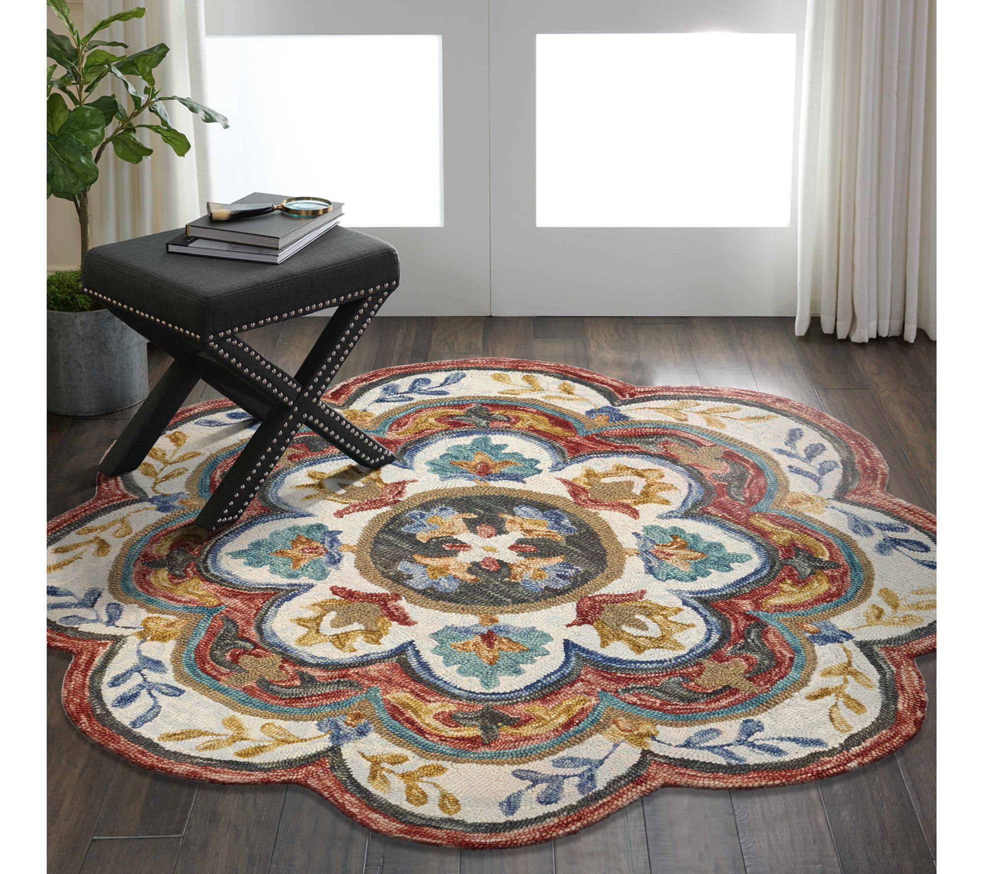 Ox Bay Floral Medallion Hand-Hooked Wool IndoorRug, 4' Round