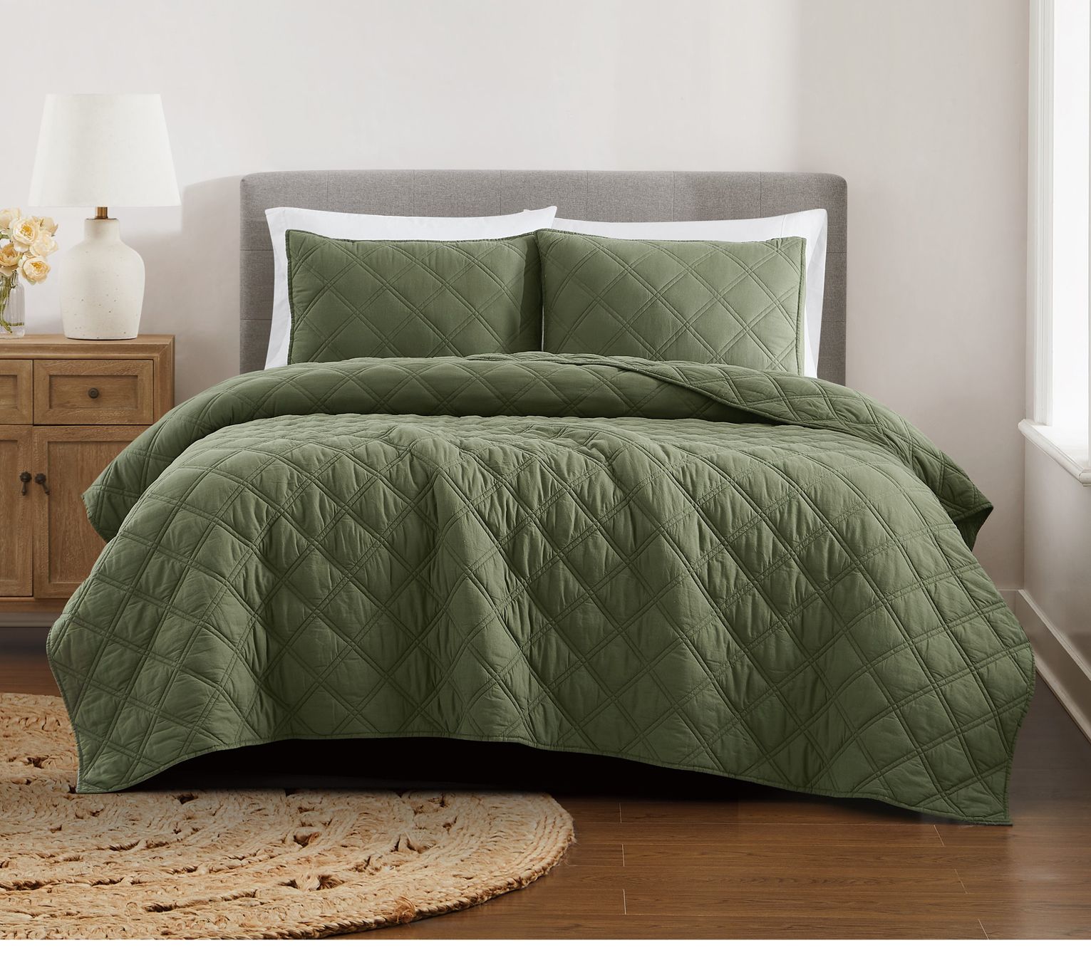 Brooklyn Loom Diamond Washed Cotton Full/QueenQuilt Set