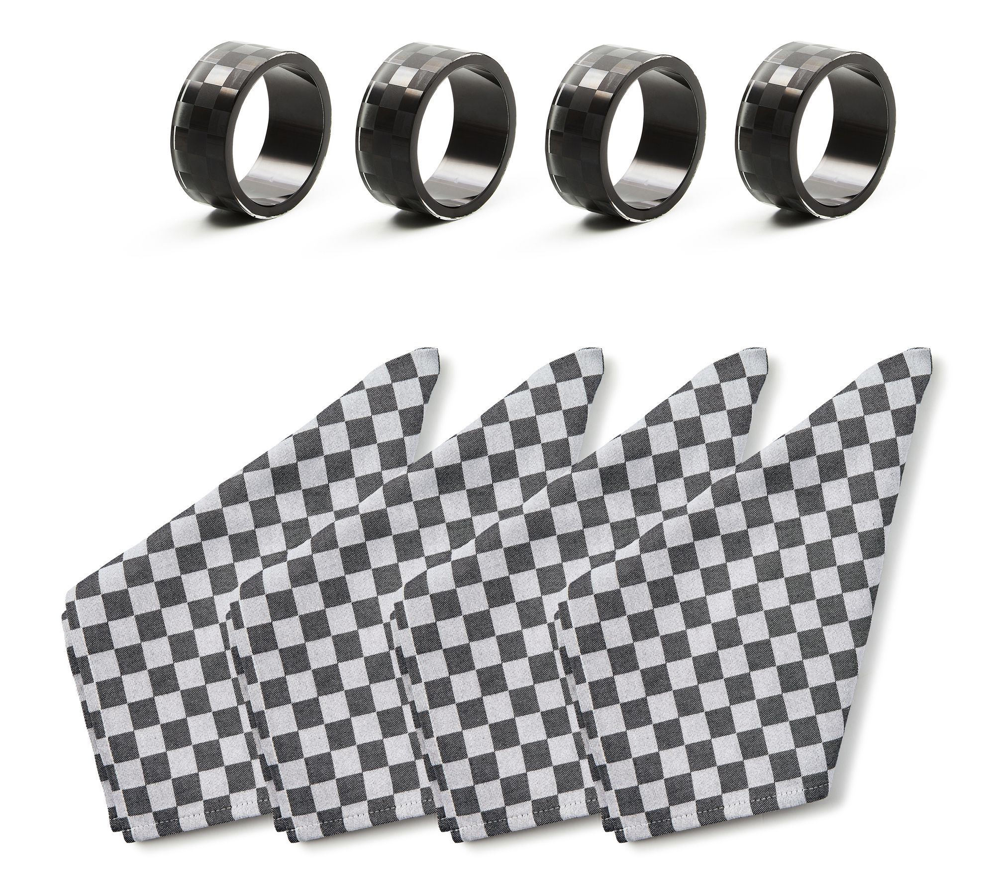 "As Is" MacKenzie Childs Set of 4 Napkins and Napkin Rings