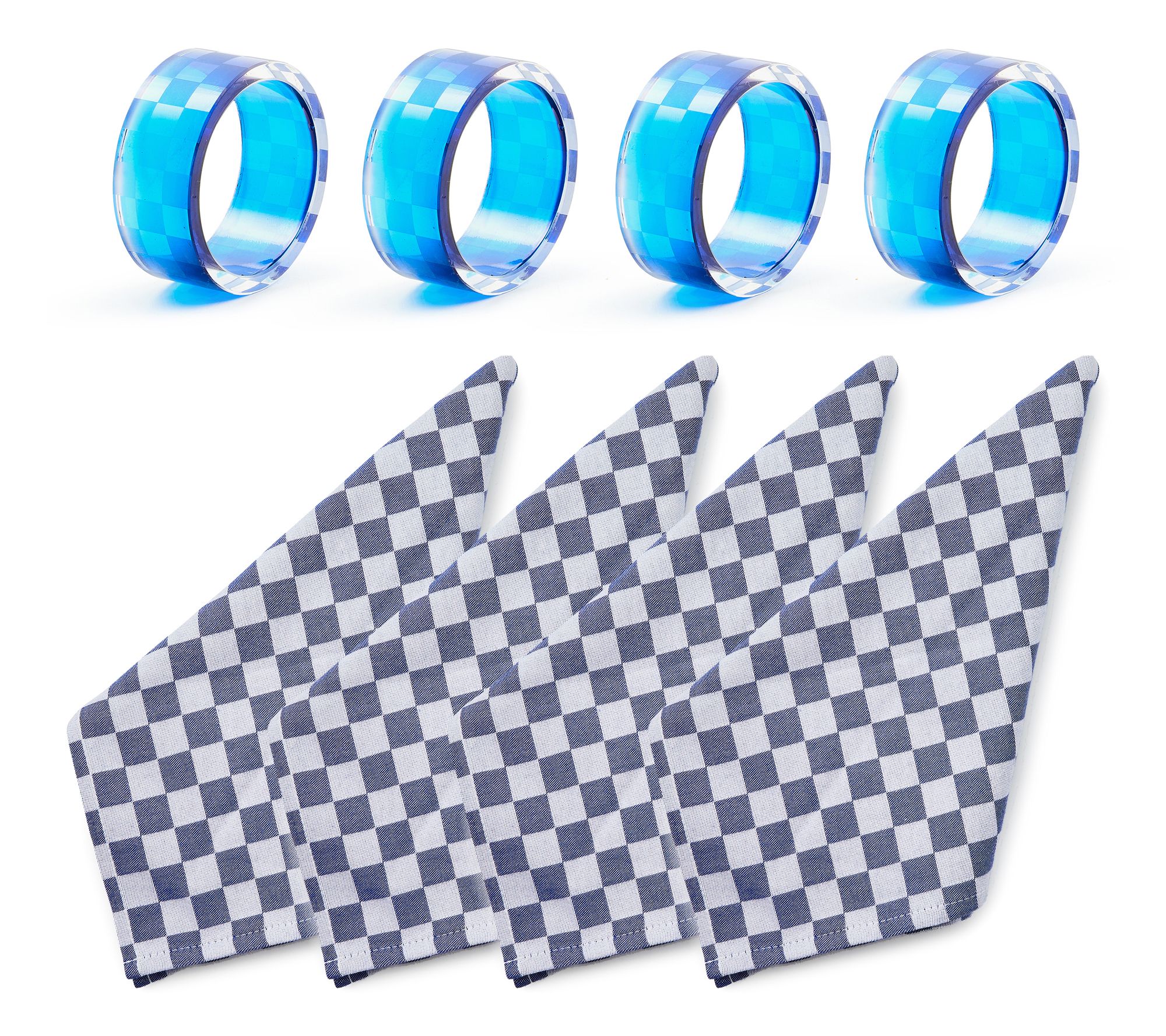 "As Is" MacKenzie Childs Set of 4 Napkins and Napkin Rings