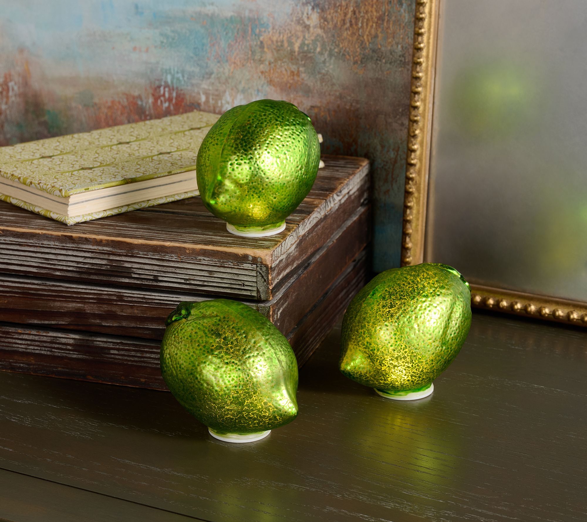 Set of 3 Illuminated Mercury Glass Fruit by Valerie