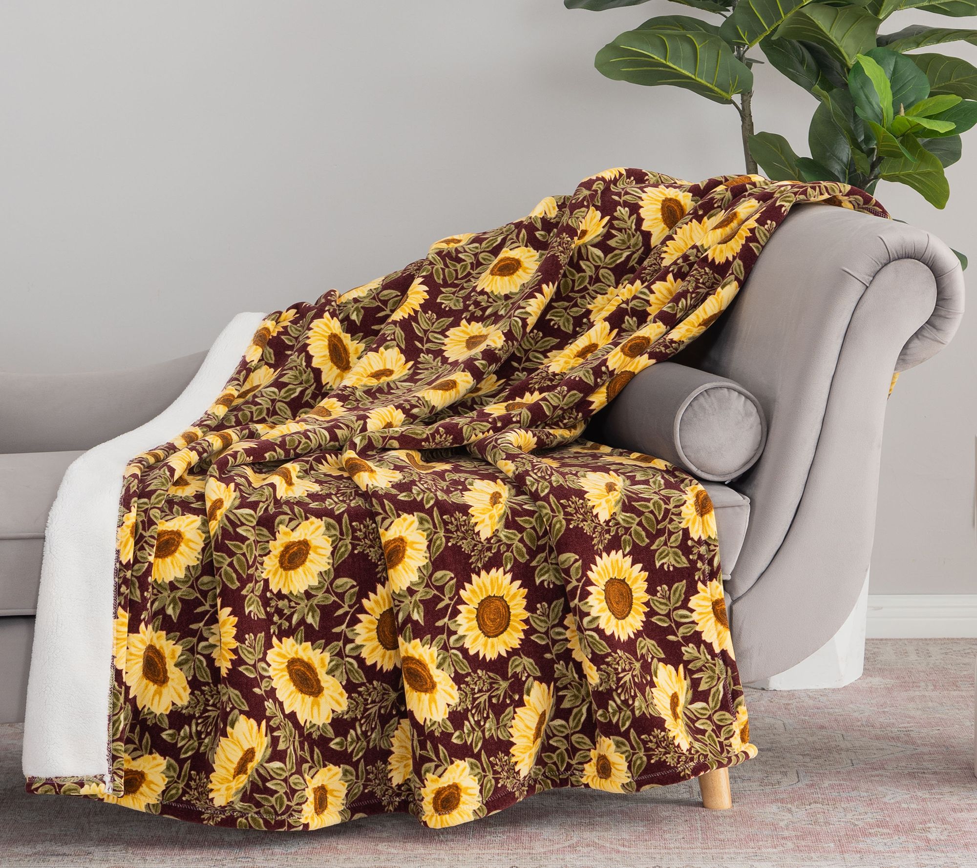 "As Is" Berkshire Sunflower Plush Reverse to Sherpa 60x70