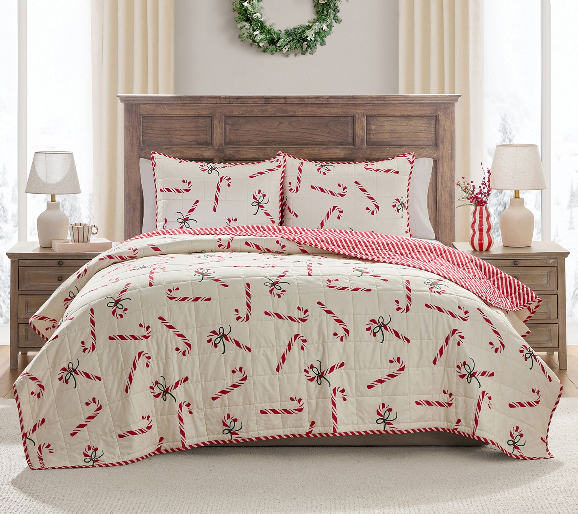 Hallmark Multi Candy Canes 3-pc Holiday Quilt Set, King