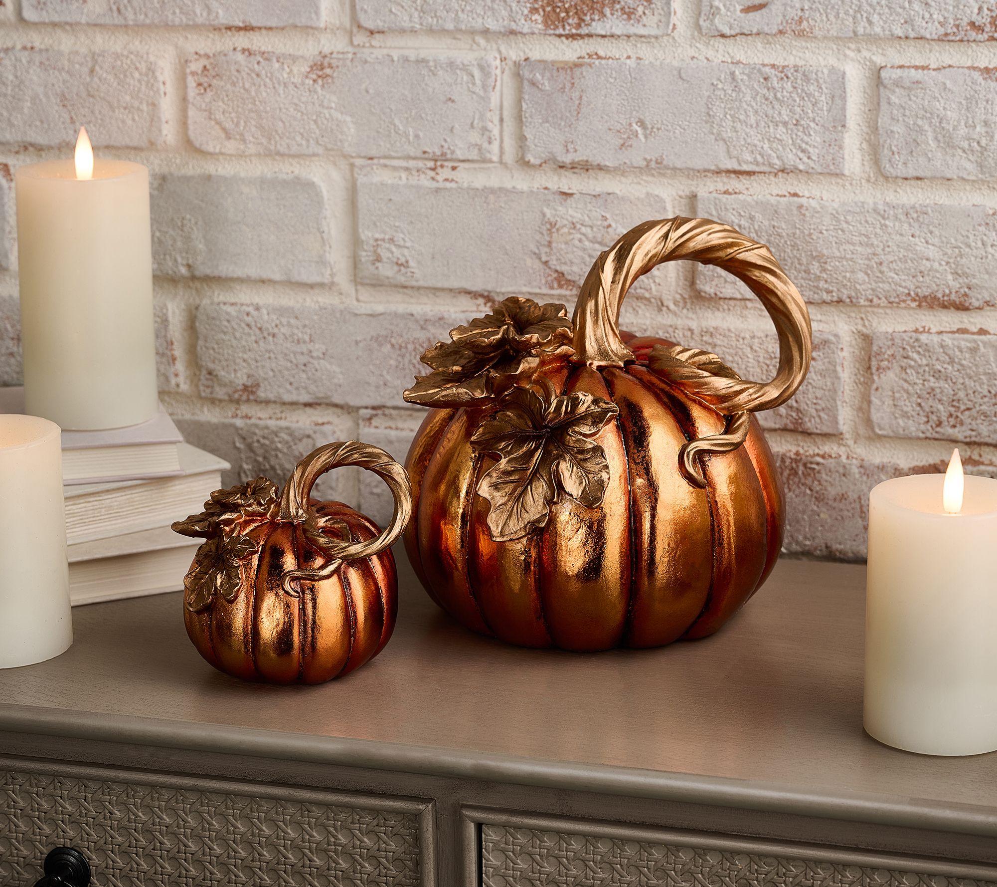 "As Is" Set of 2 Pumpkins with Leaves by Valerie