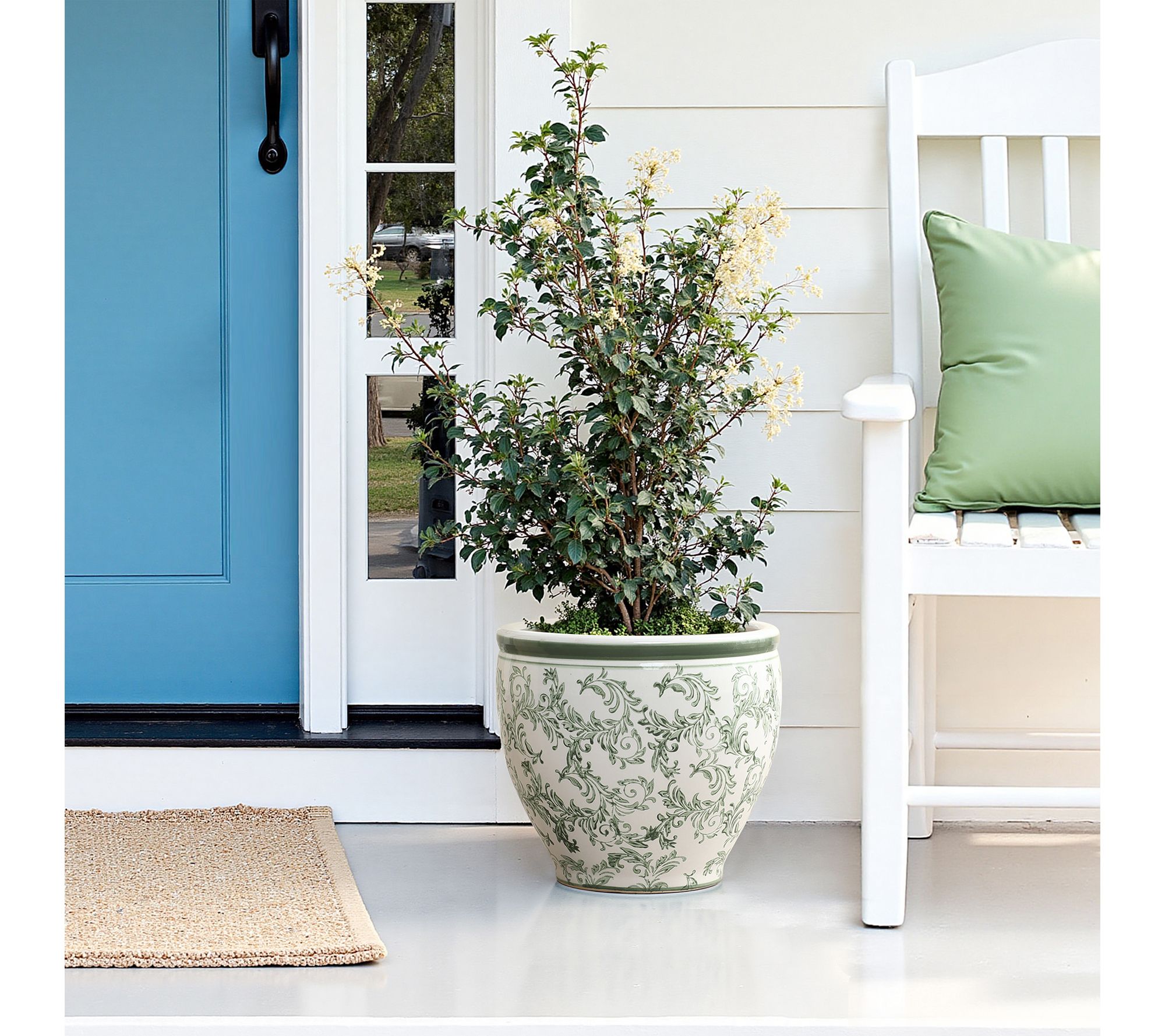 LuxenHome Green Paisley Ceramic Planter, 11.42"Round Pot