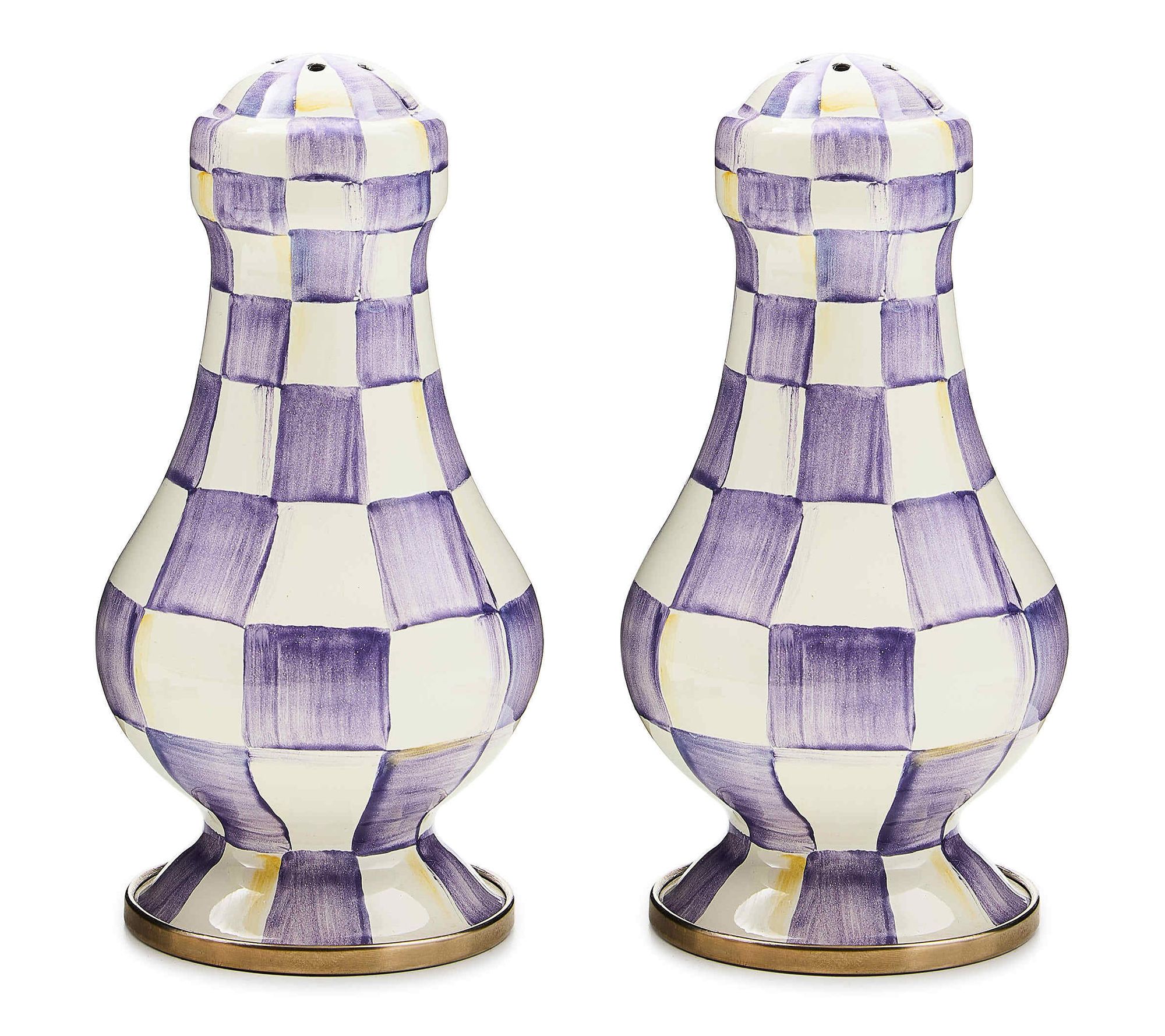 "As Is" MacKenzie - Childs Violet Check Salt & Pepper Shakers