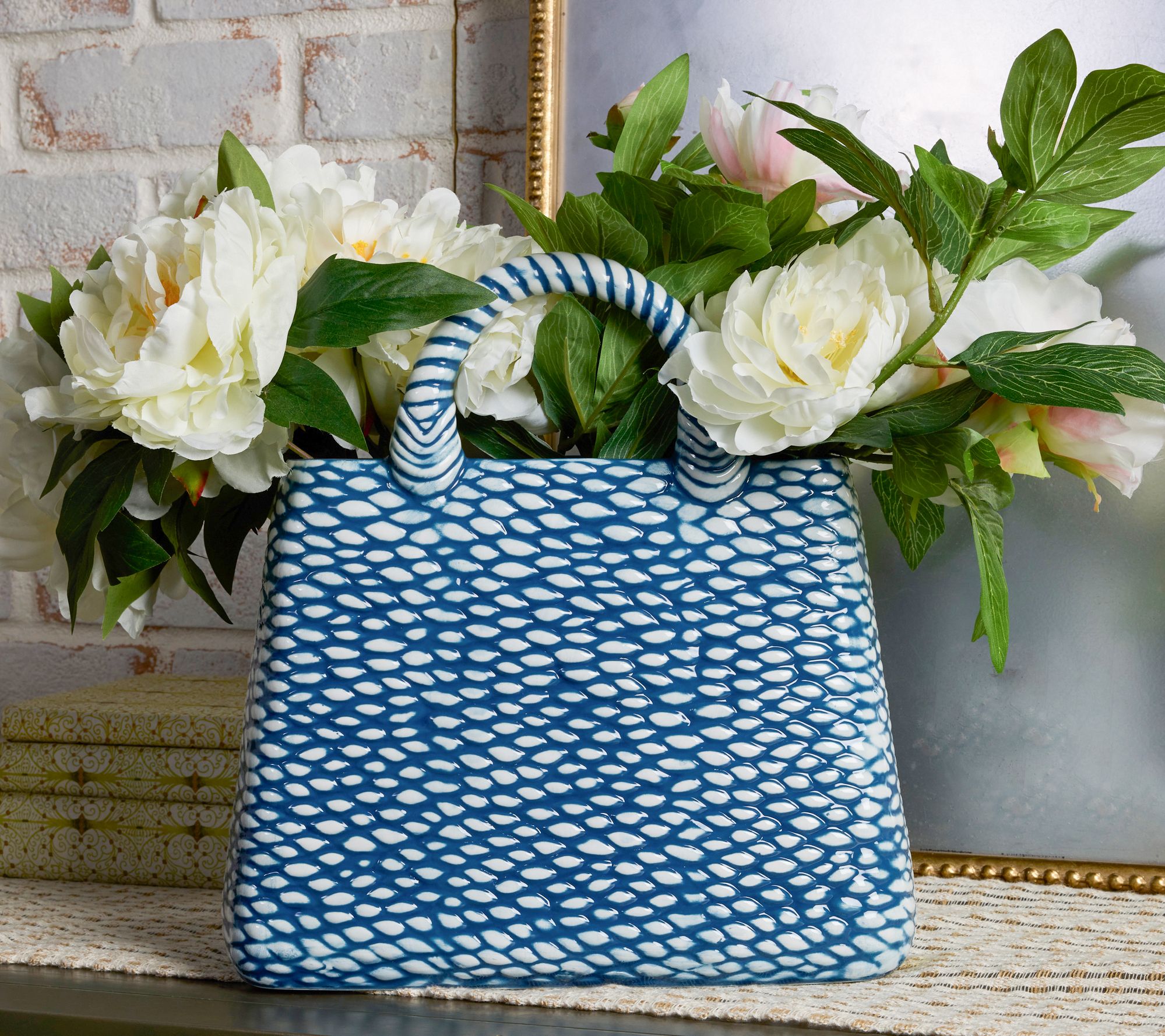 "As Is" 12.5" Ceramic Woven Tote Planter by Valerie