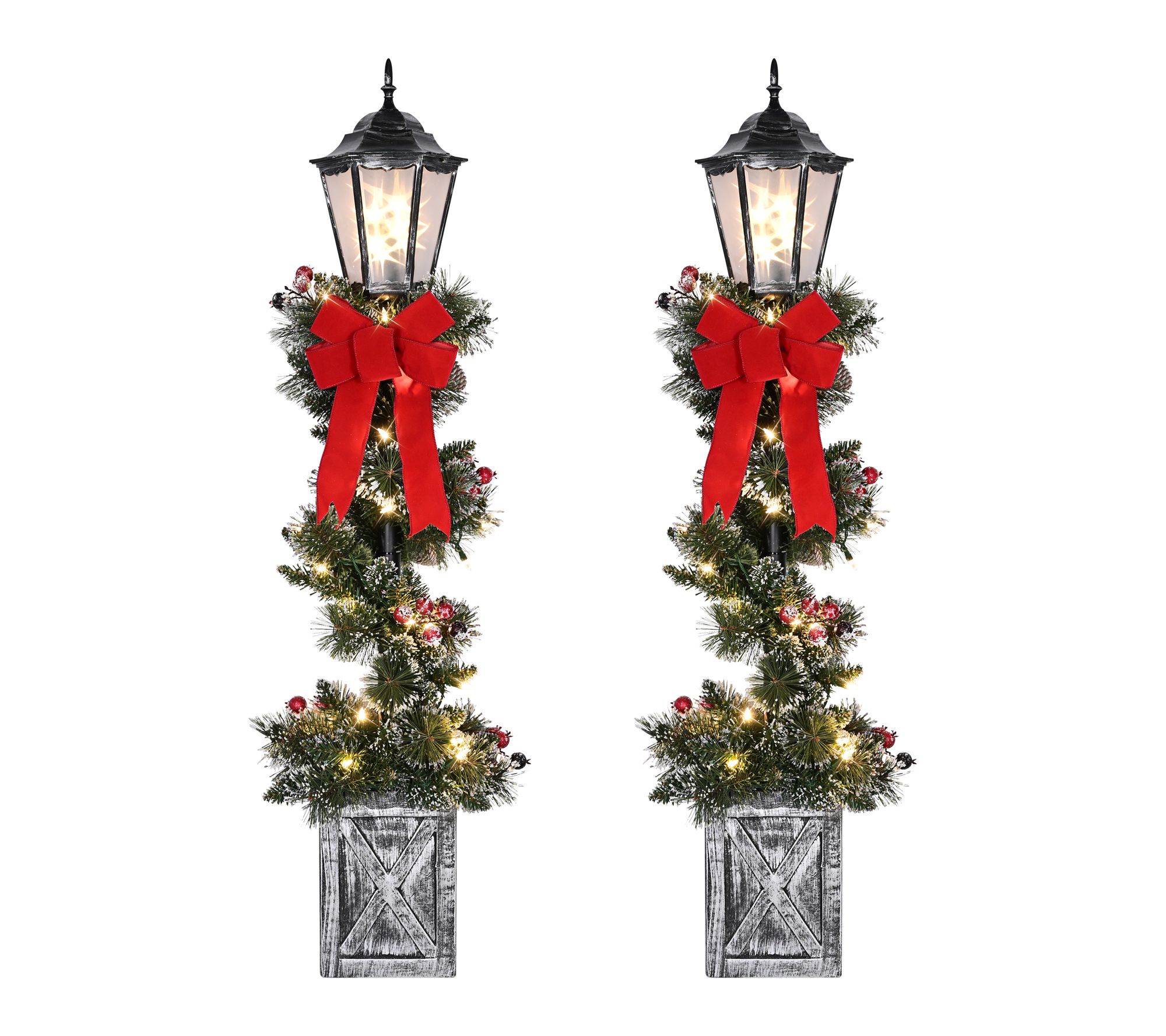 Puleo 2 PreLit 4 FT Frosted Spiral Artificial Christmas Post