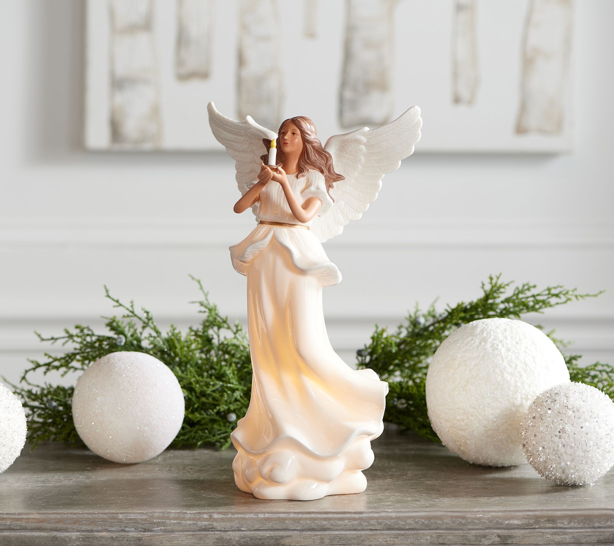 "As Is" 13" Illuminated Porcelain Angel Holding Candle by Valerie - QVC.com