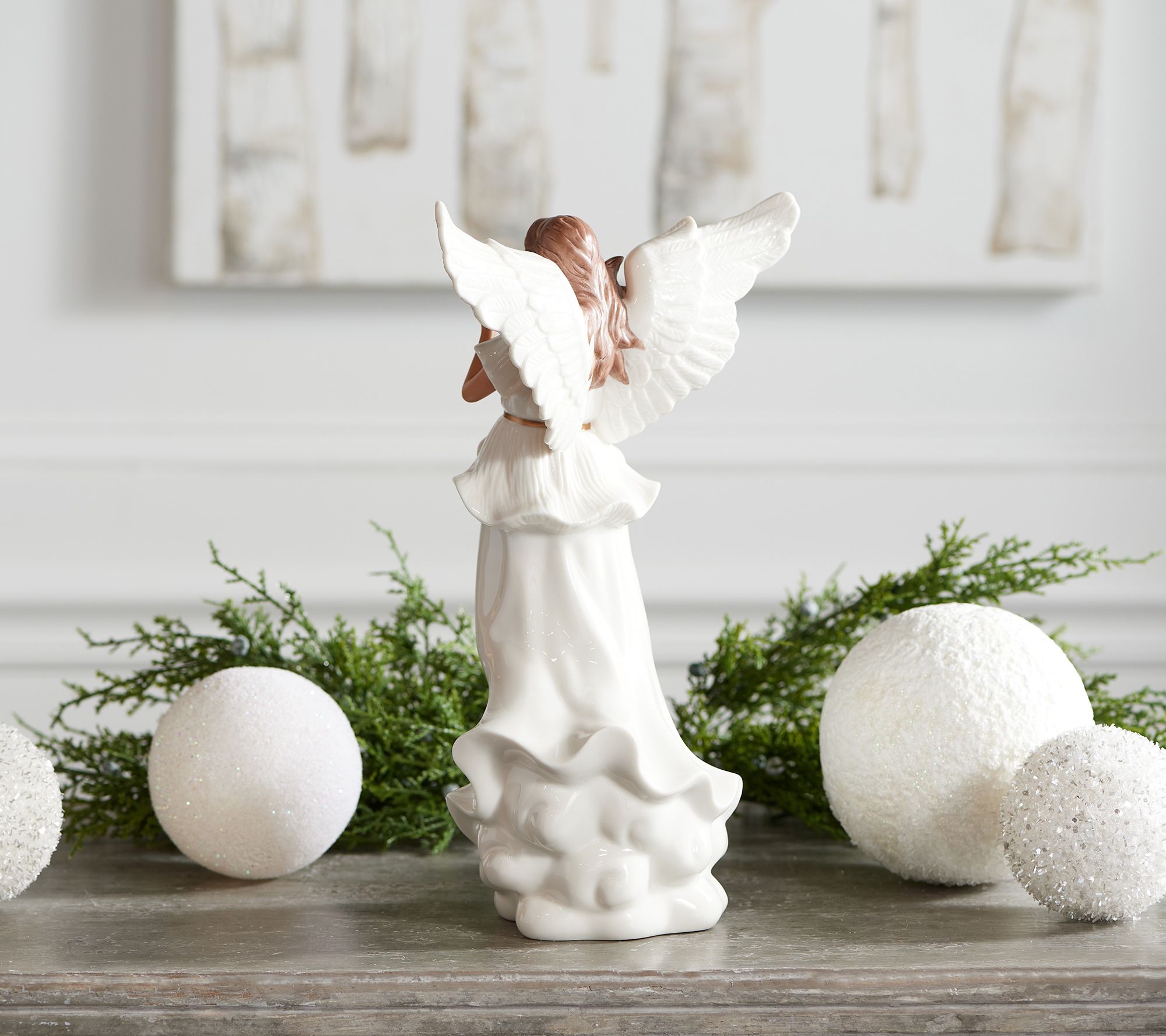 "As Is" 13" Illuminated Porcelain Angel Holding Candle by Valerie