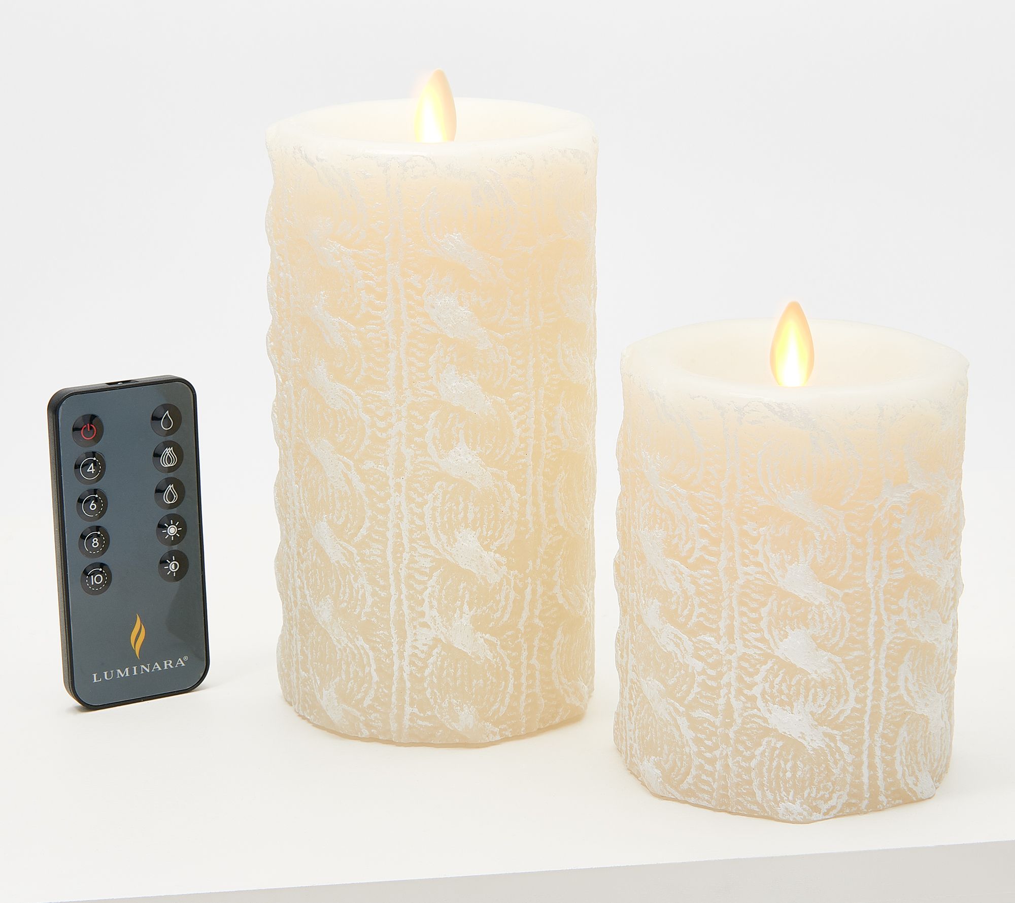 "As Is" Martha Stewart Set/2 Cable Knit Flameless Candle Pillars