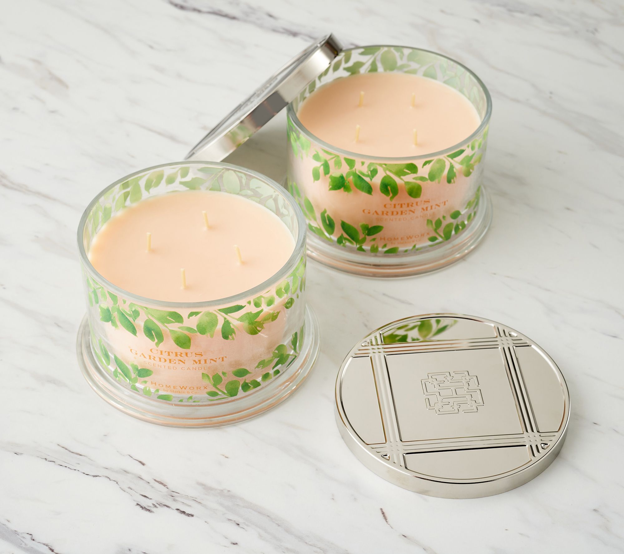 HomeWorx by Slatkin & Co. S/2 Citrus Garden Mint 18oz Candles