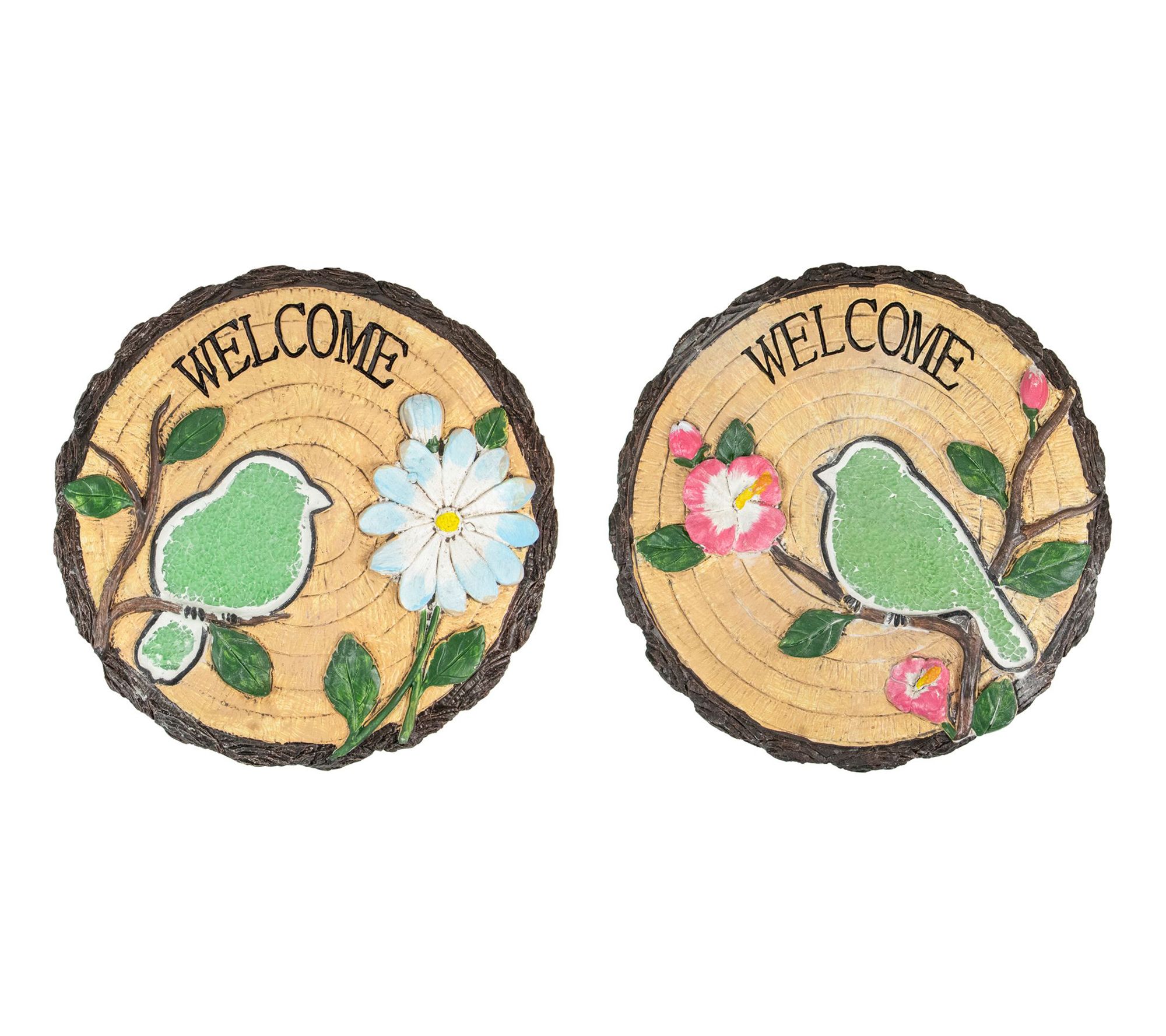 Northlight S/2 Welcome Birds Outdoor Floral Gar den Stones 11"