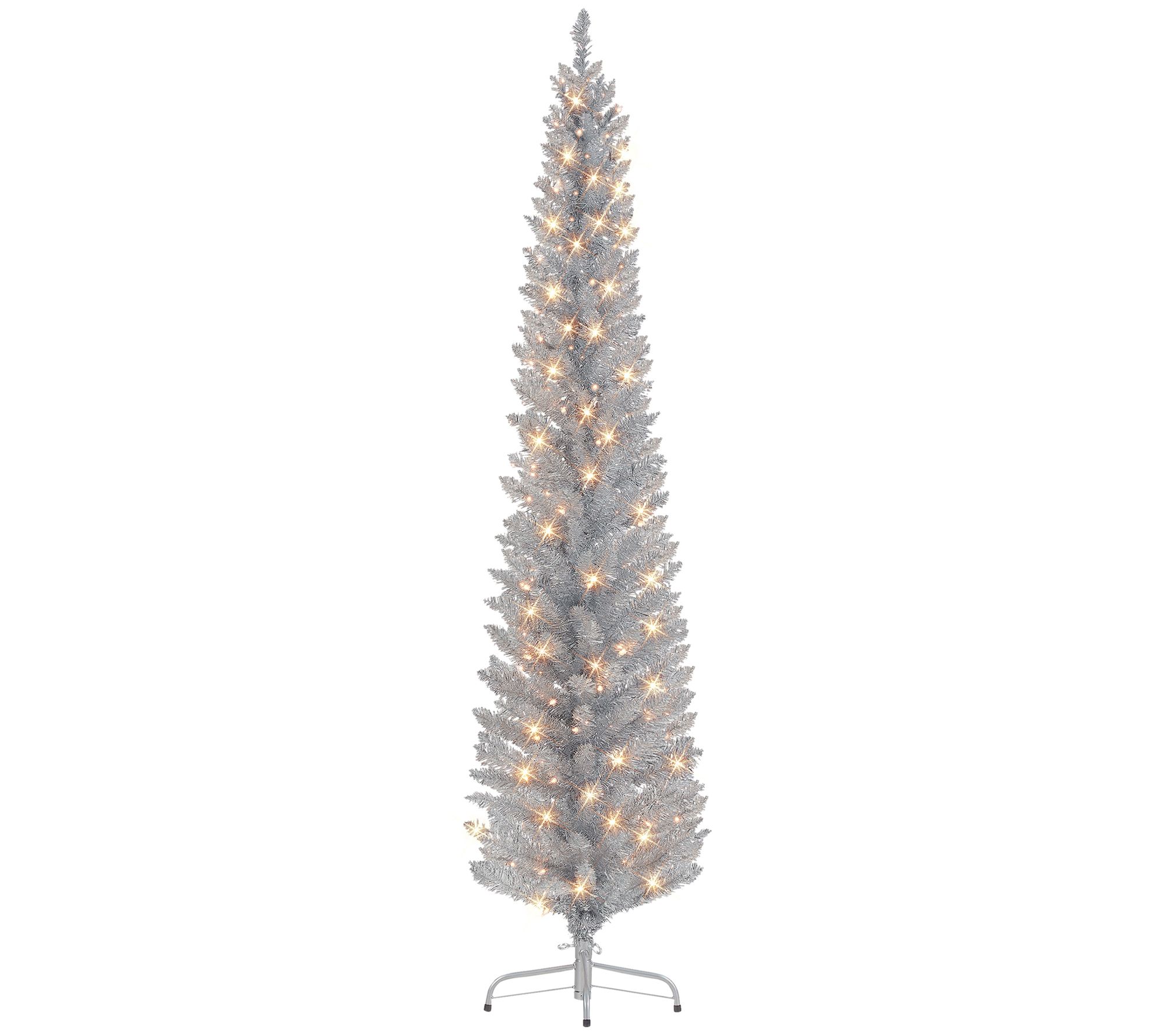 Puleo 6' Pre-lit Silver Tinsel Pencil Tree