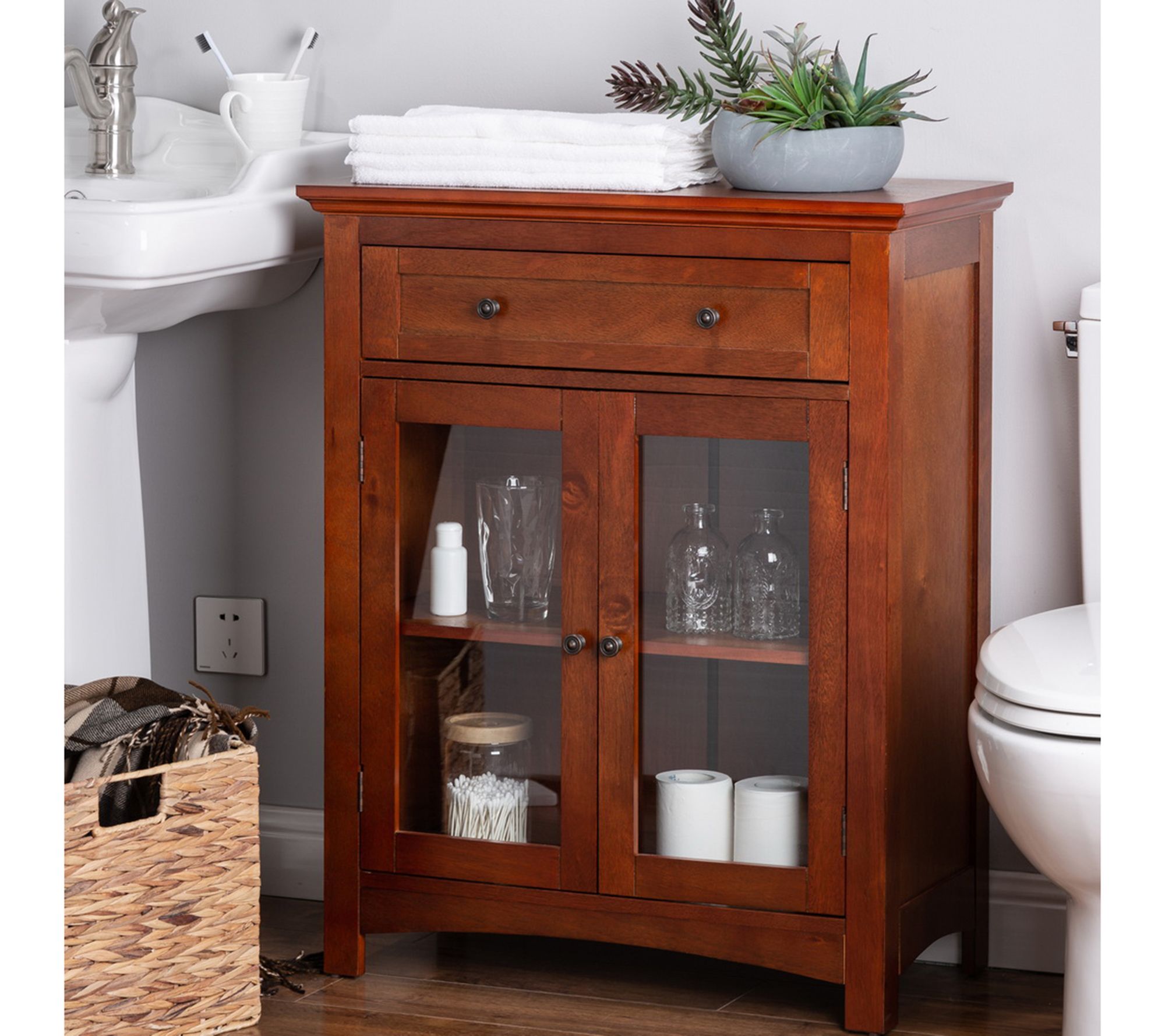 Glitzhome Wooden Shelved Floor Storage Cabinet/ Drawer - QVC.com