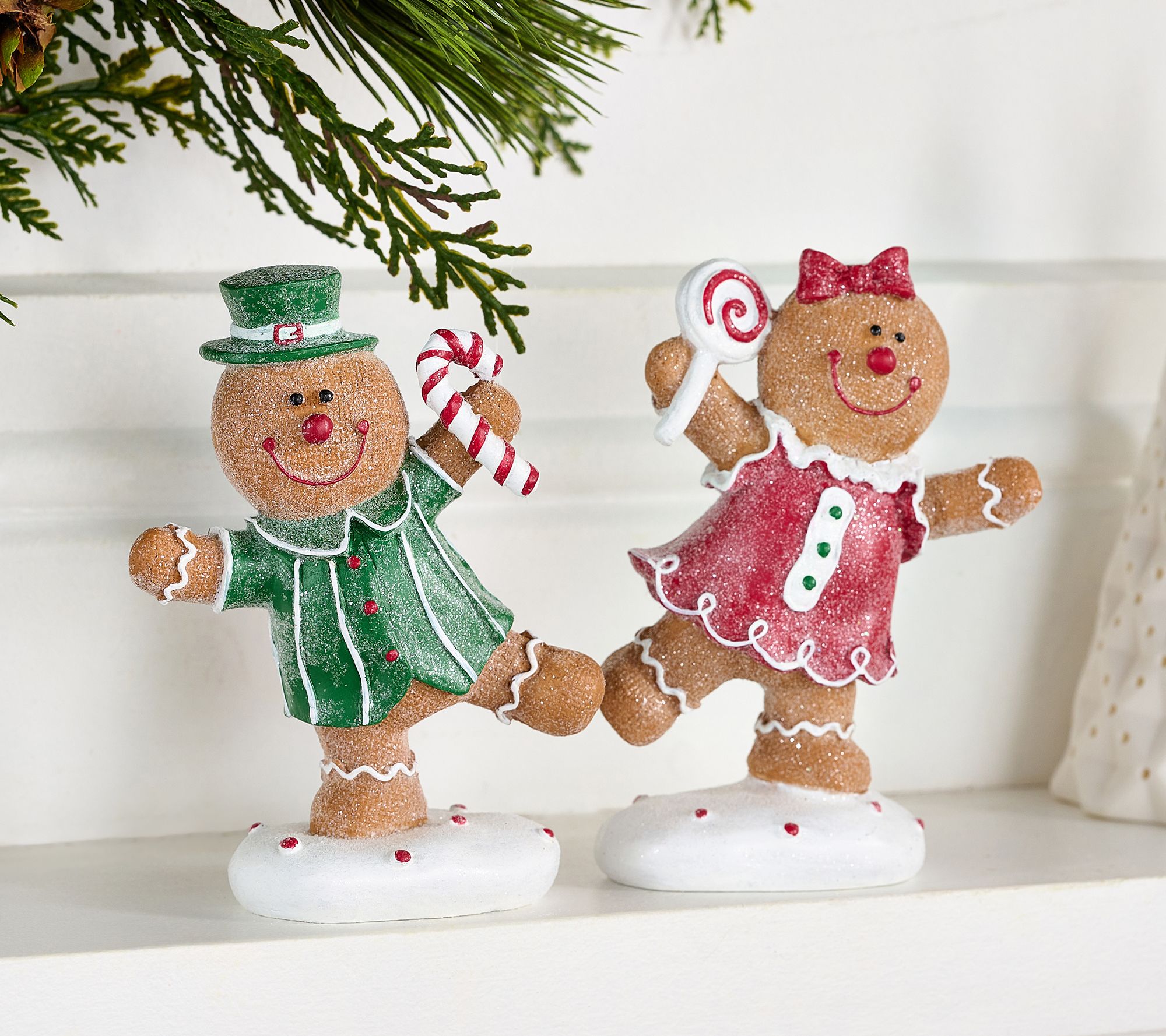 2-Piece Glistening Gingerbread Figures by Valerie