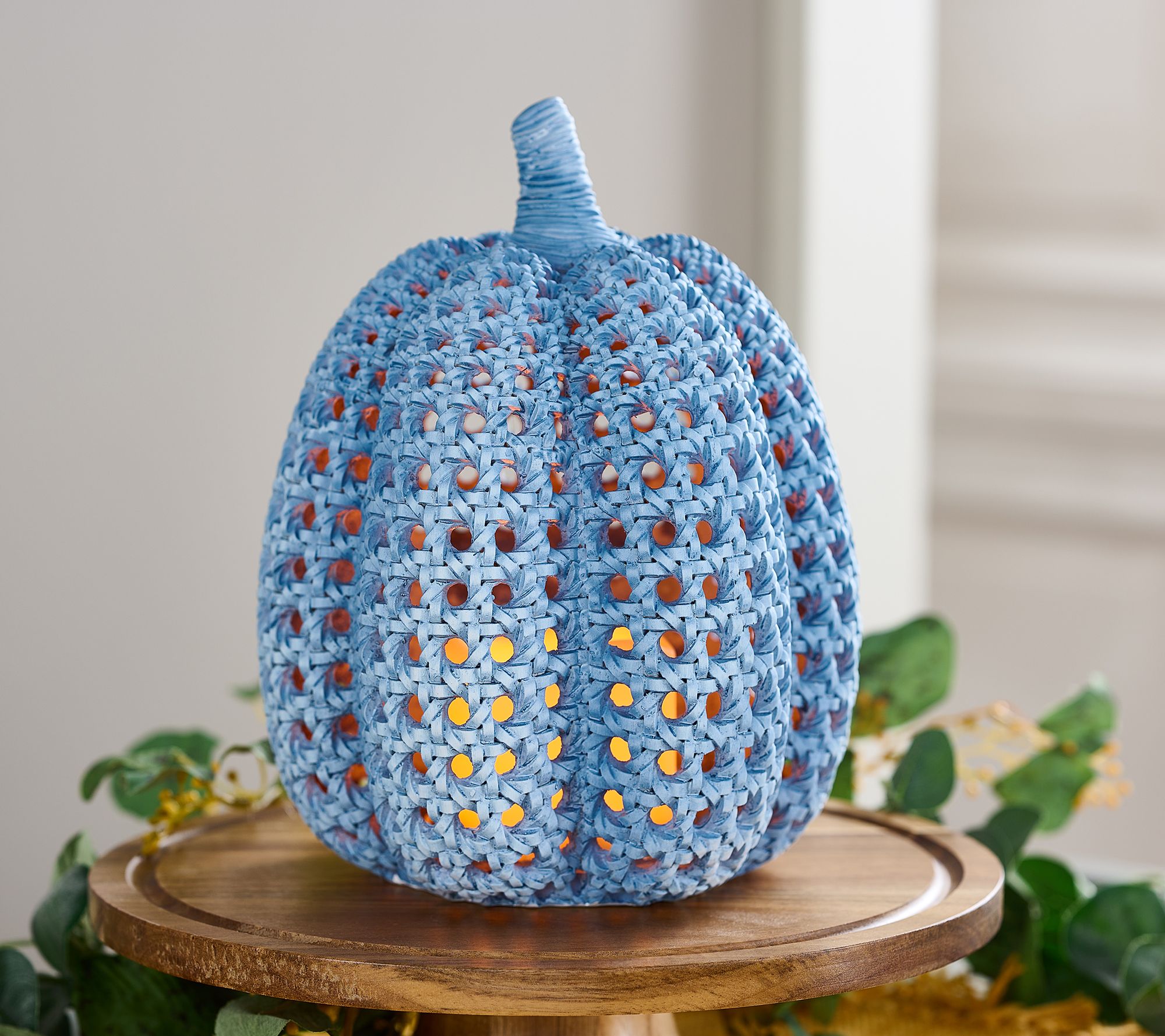 9.75" Illuminated Woven Design Pumpkin by Valerie