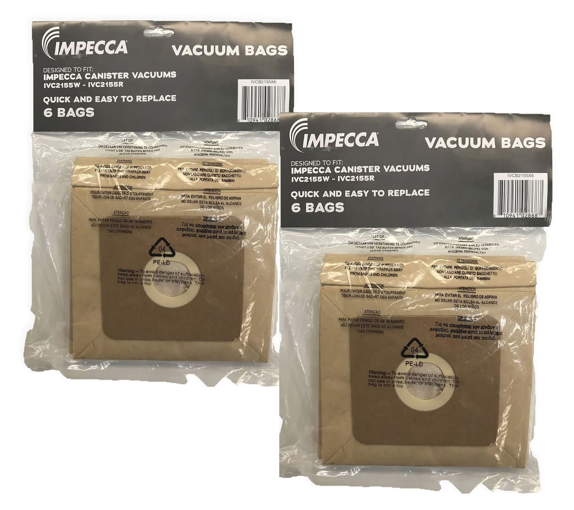 Impecca 2L Replacement Bags for Models IVC2155W/R - 12ct