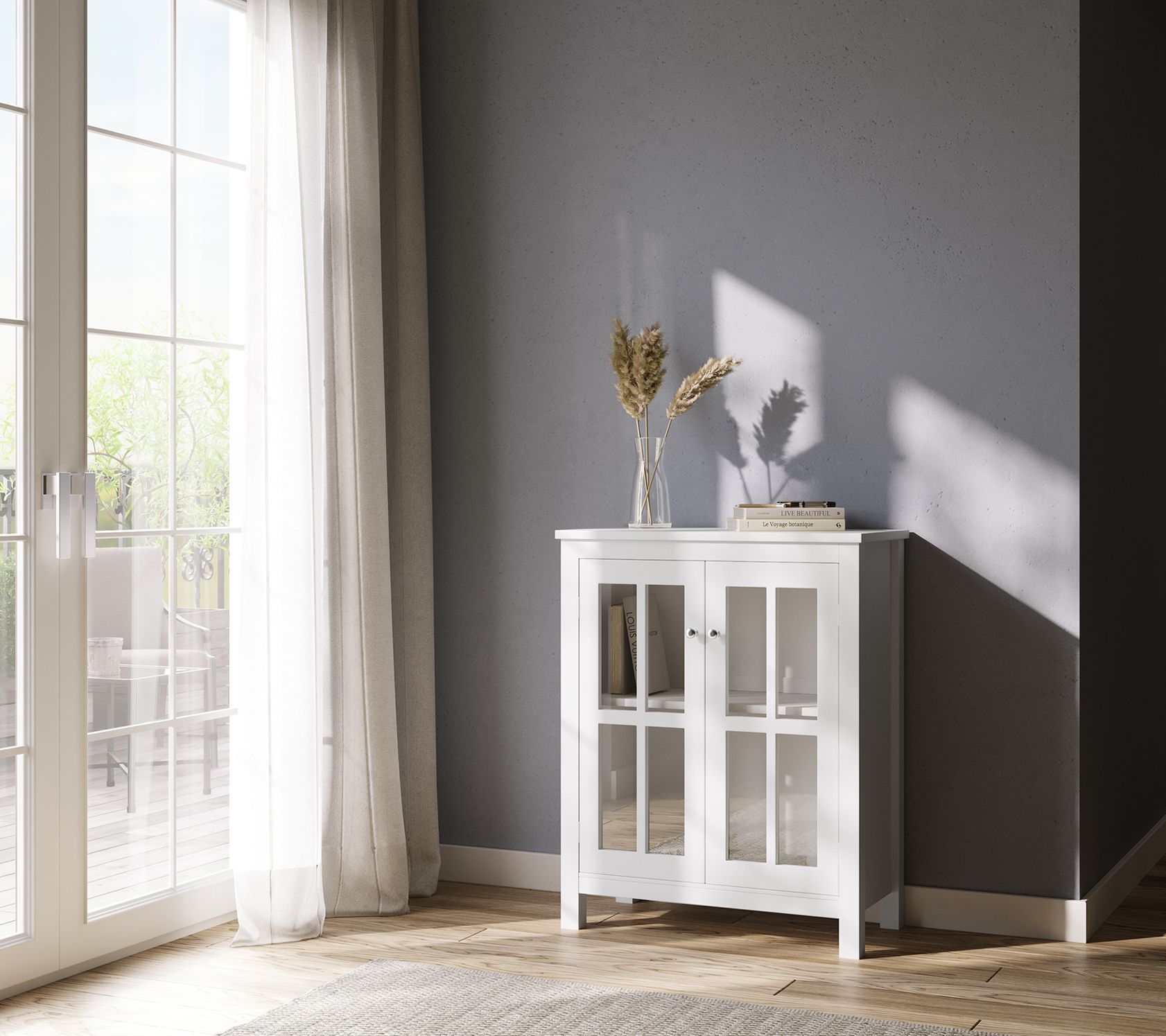 Lavish Home Buffet Sideboard Table Glas s Doors