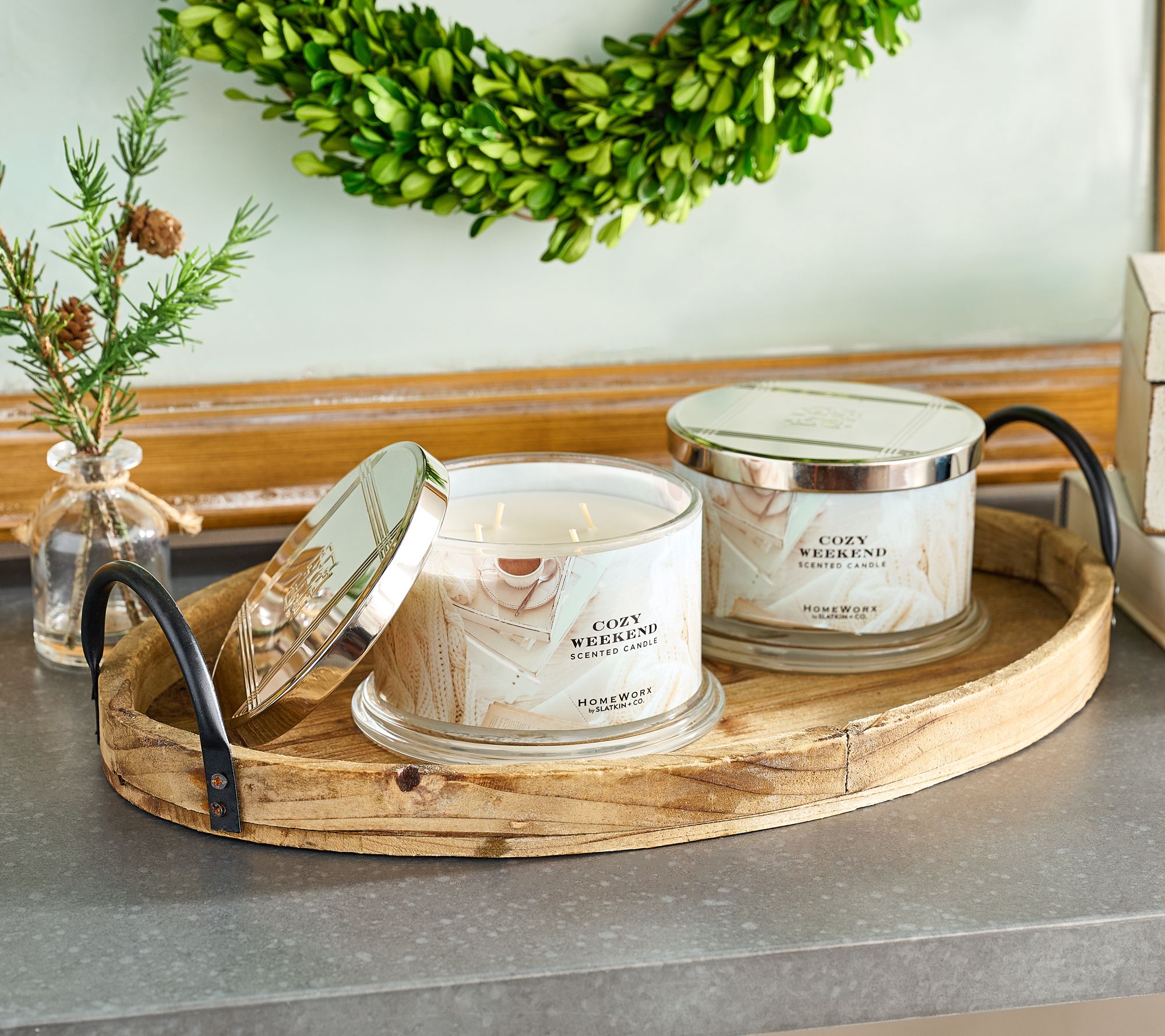 "As Is"HomeWorx by Slatkin & Co Set of 2 18oz Cozy Weekend Candles