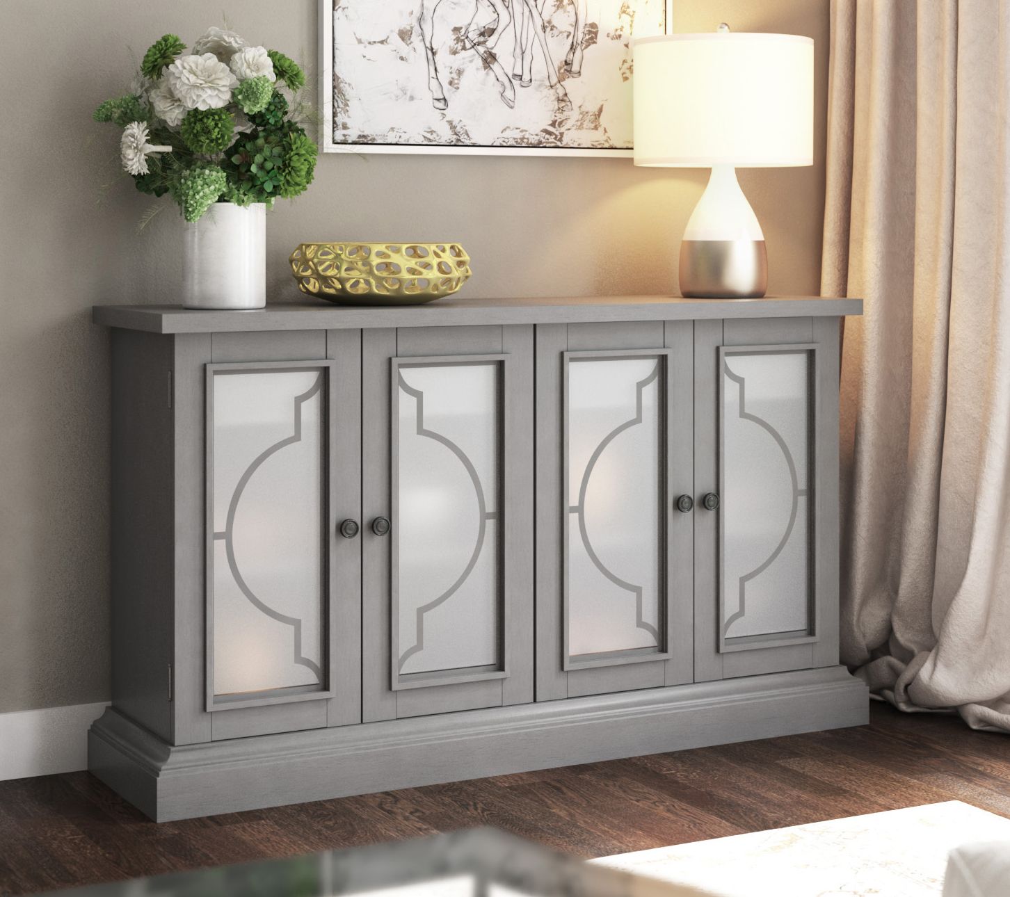 Twin Star Home Sideboard with Frosted Glass Doo rs