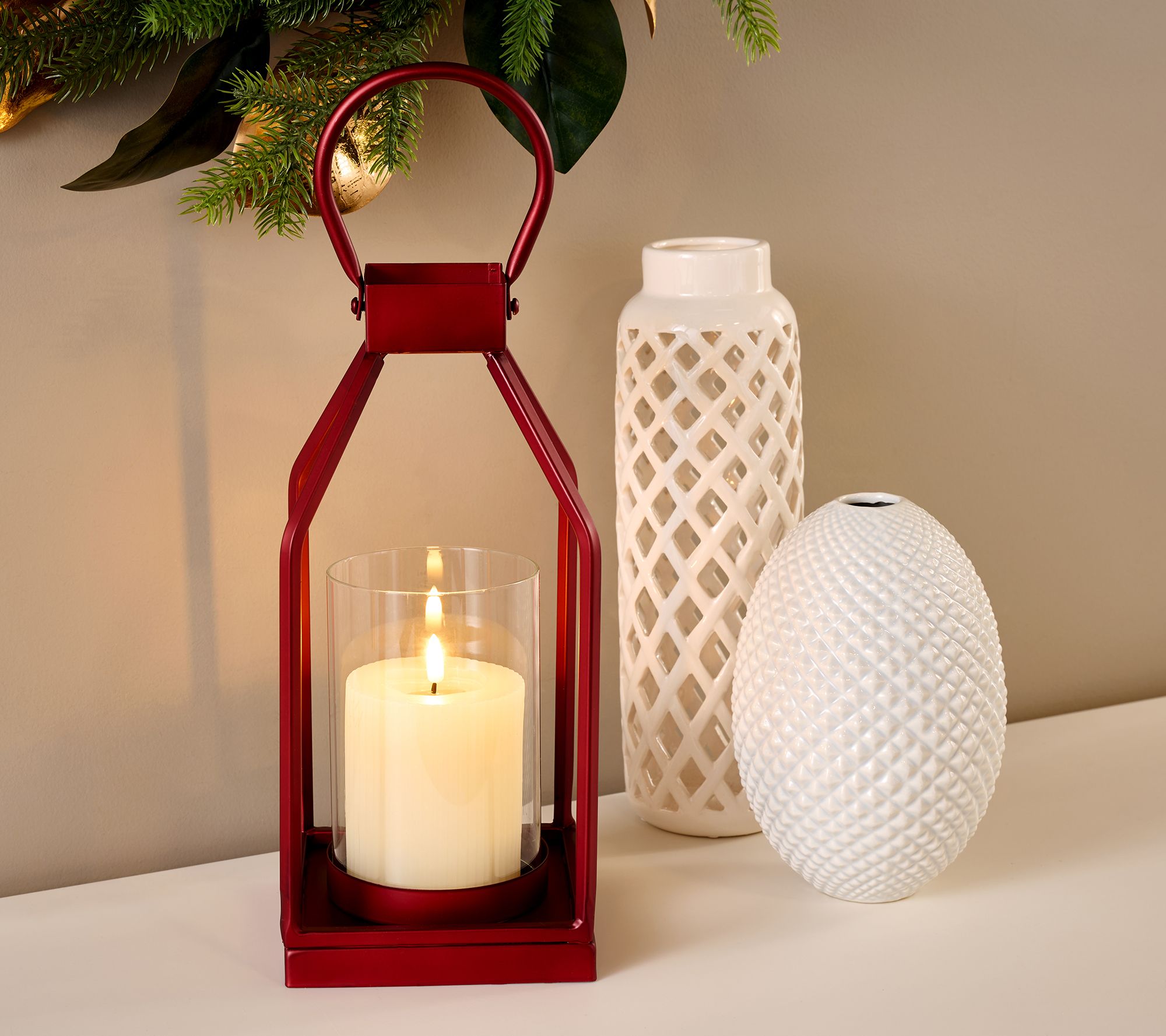 "As Is" 16" Metal Frame Lantern with Ribbed Candle by Kim Gravel