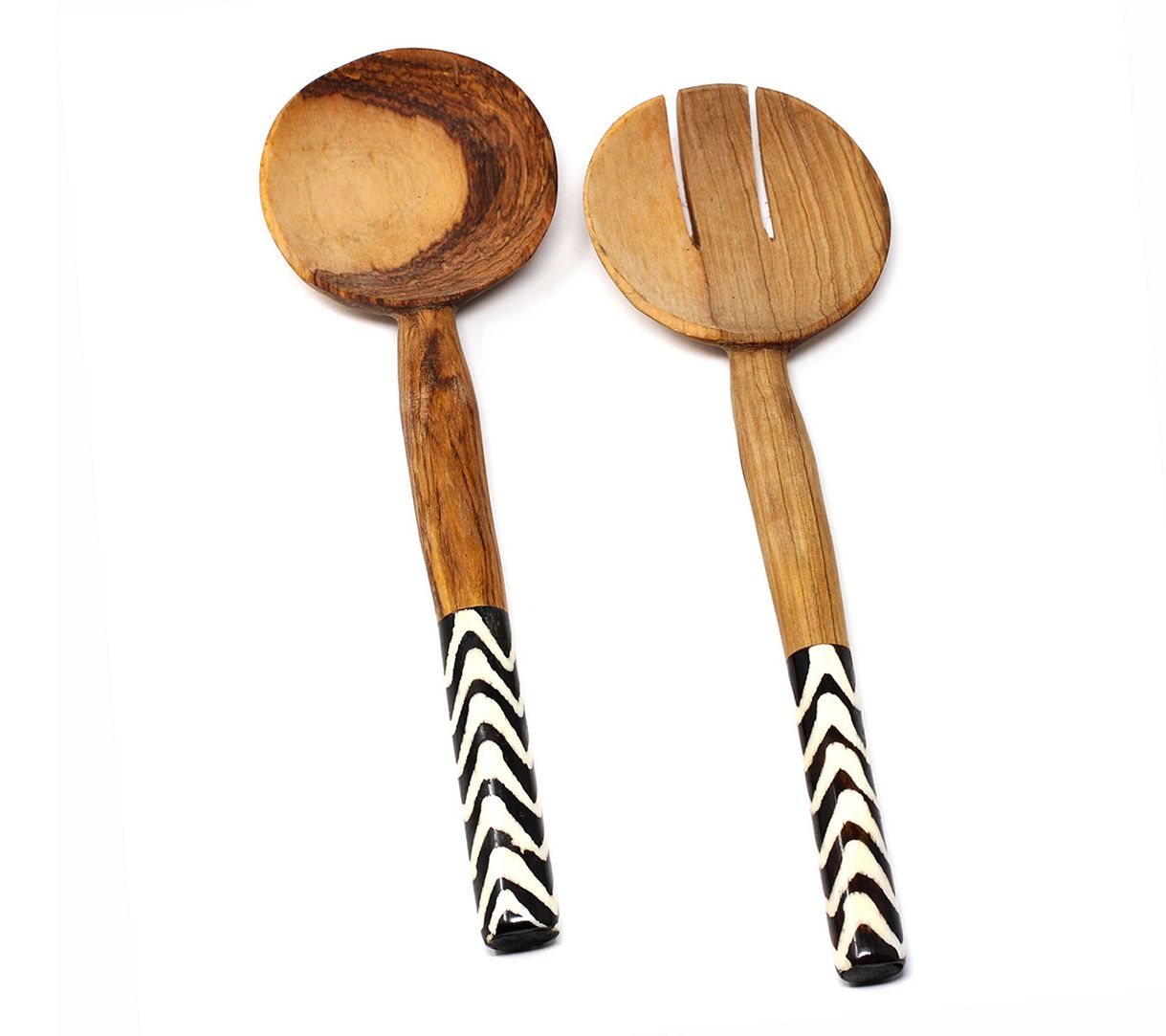 Global Crafts Olive Wood Serving Set with BatikBone Handles