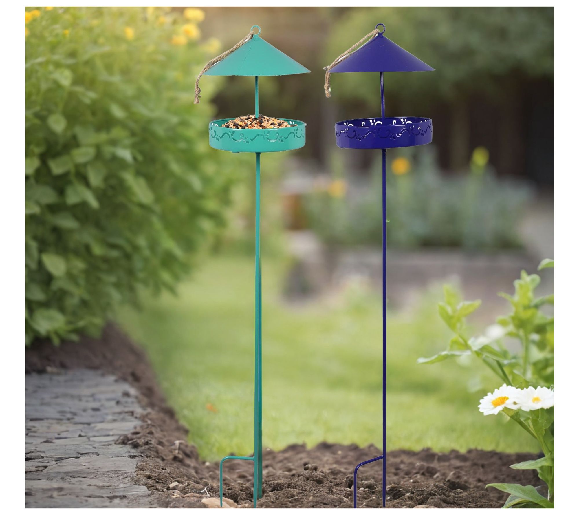Young's Metal Bird Feeder Yard Stake, Set of 2