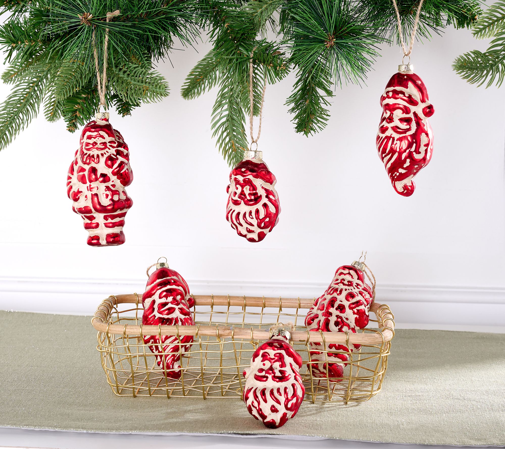 Cozy Cottage by Liz Marie Set of 6 Vintage Santa Ornaments